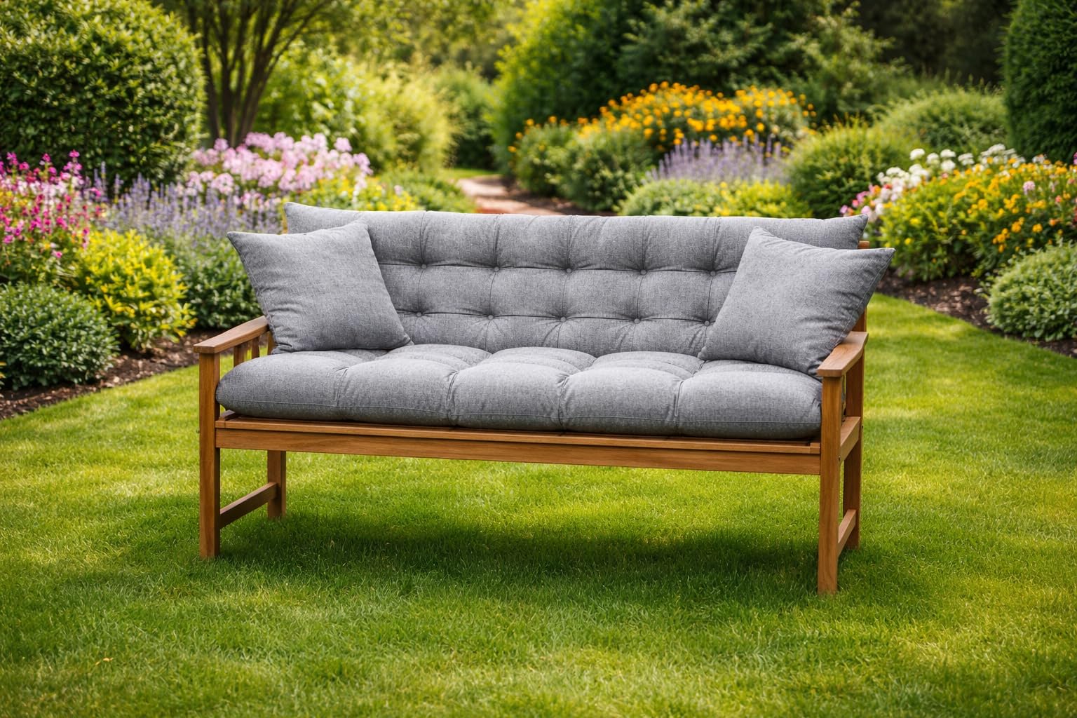 Filippo Bankauflage 180x50x60 - Sitzkissen Outdoor für Hollywoodschaukel mit zwei Kissen 45x45 cm - Bankkissen Wetterfest, Beständig Gegen Schimmel, Handgefertigt mit Befestigungsschnüre