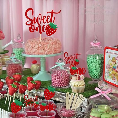 Miniatura 5 de 25 piezas Sweet One Strawberry Cupcake Toppers Glitter 1st Birthday Sweet One Cake Topper Strawberry One Cupcake Picks para temática de frutas, baby