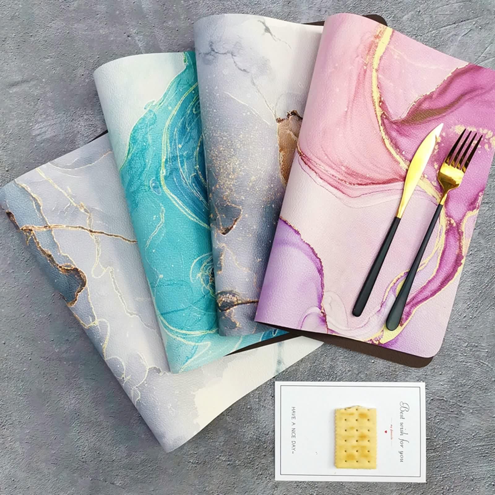 Tovaglietta Pranzo Inter, Tovaglietta Elegante Viola Rosa Set di 4 Texture In Pietra Bifacciale PU Sottopiatti 43x30cm