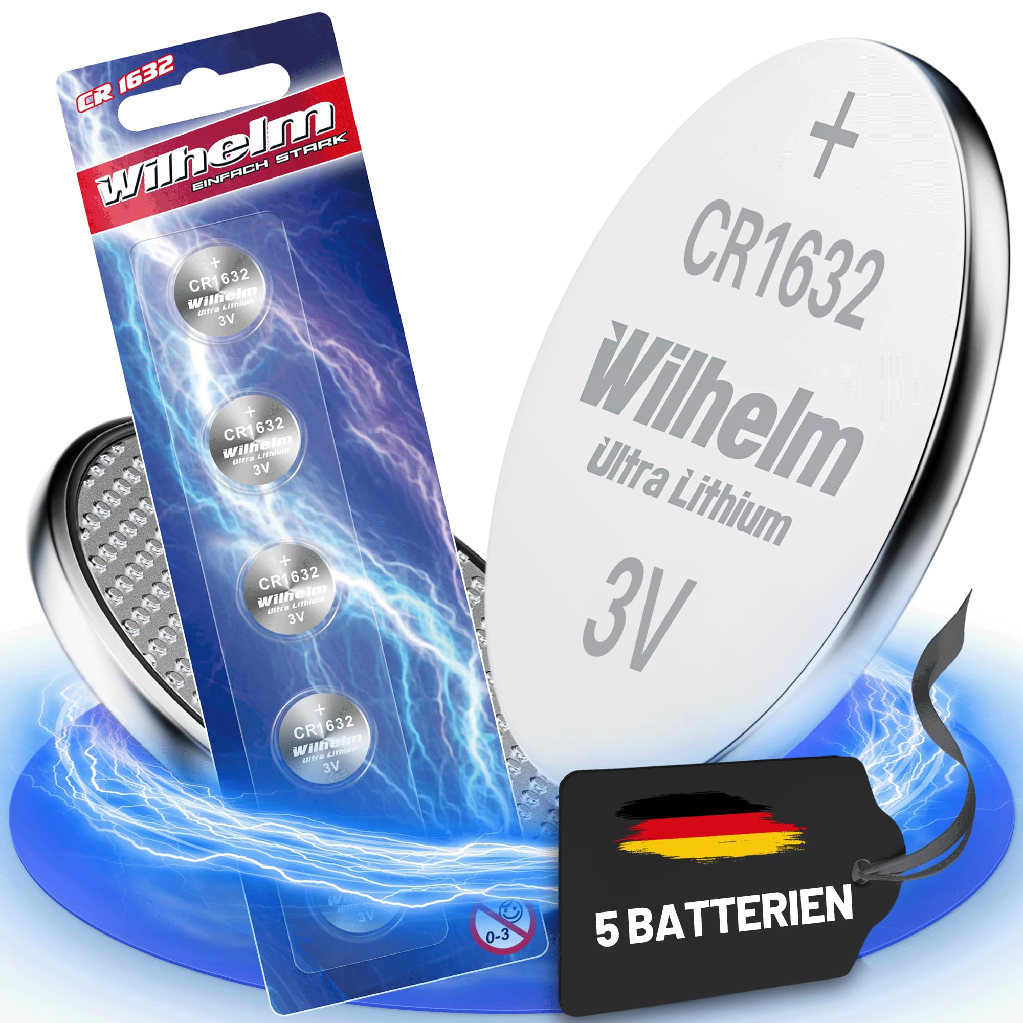 5 x CR1632 CR 1632 WILHELM Lithium Knopfzelle 3V 140 mAh ø16 x 3,2 mm Batterie DL1632