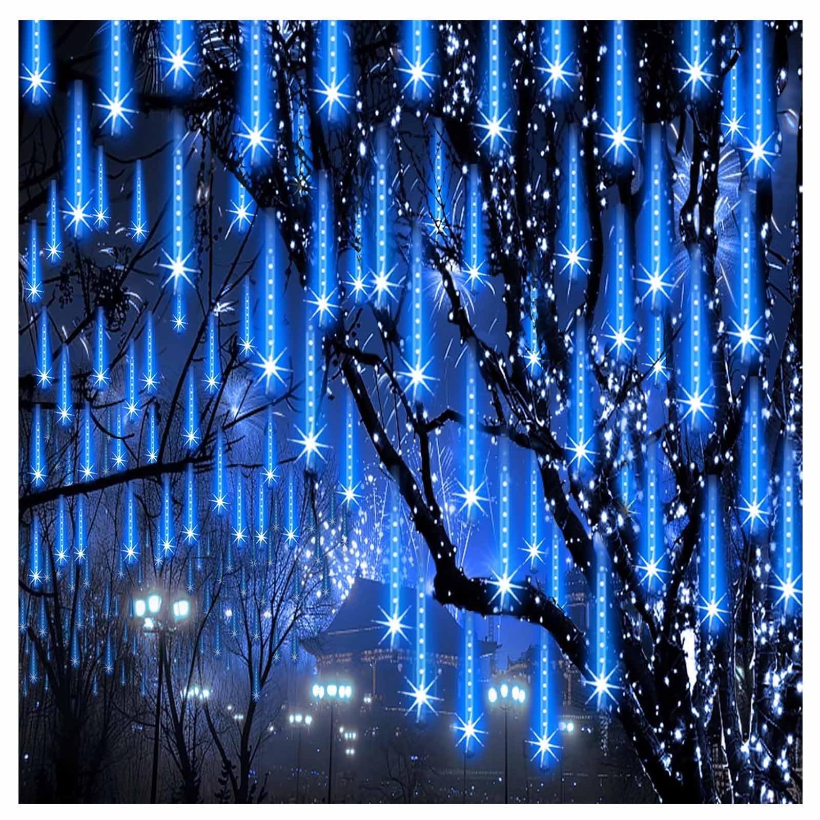 Luces Solares De Lluvia De Meteoritos para Exteriores, Luces Solares Navideñas Impermeables, Luces Navideñas Colgantes De 10 Tubos LED De 30 Cm(Blue,Solar 80cm)