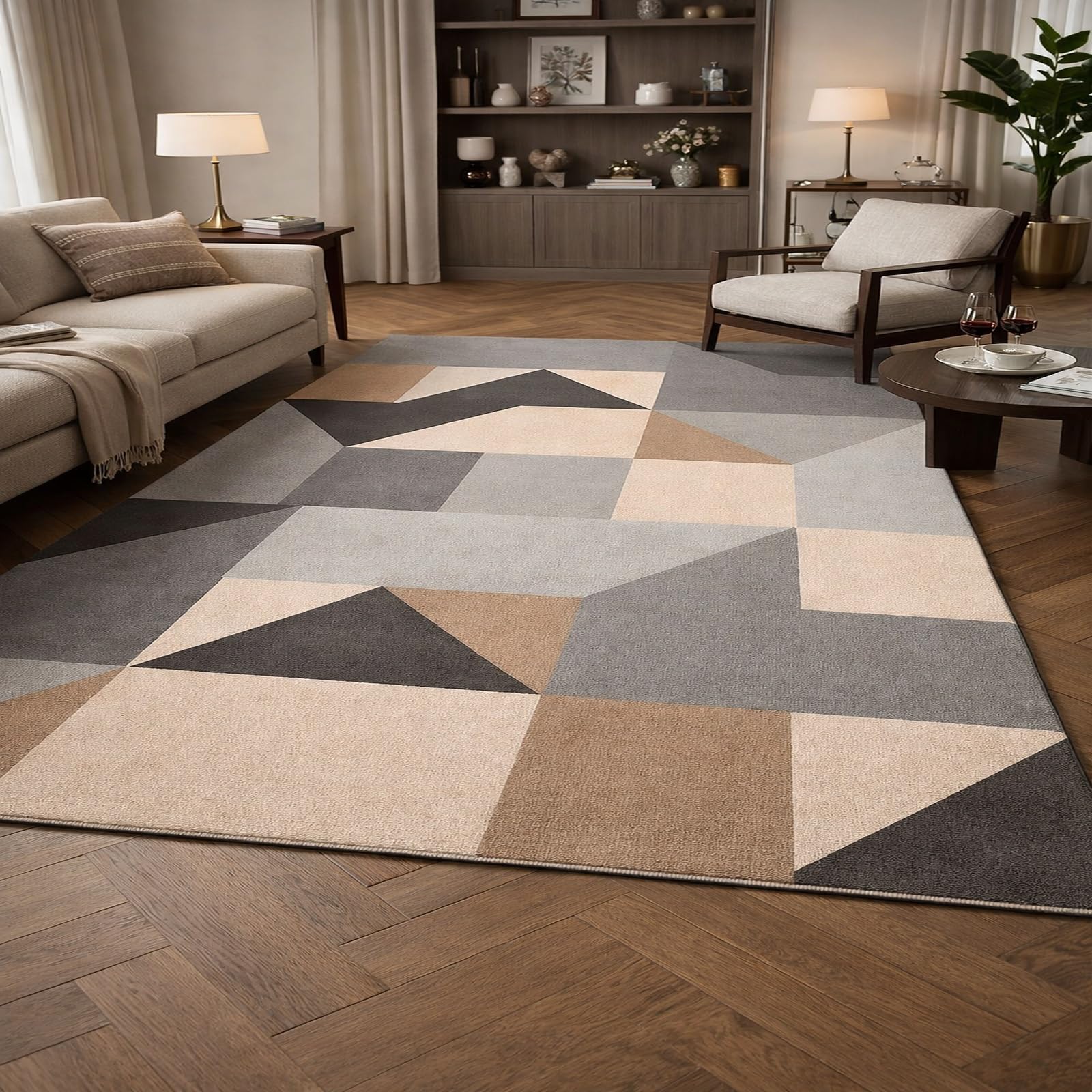 Teppiche Wohndeko für Wohnzimmer Schlafzimmer Aesthetic Room Decor,Geometrisch-modern, Grau, Beige, Rosa, 155 x 200 cm