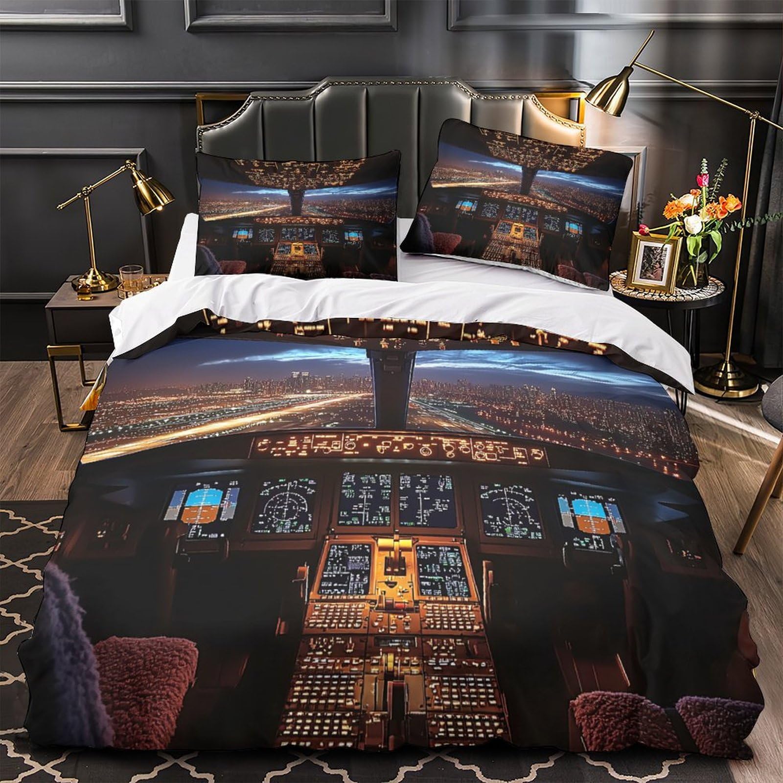 Housse de couette 135x200 cockpit de vol parure de lit microfibre douce