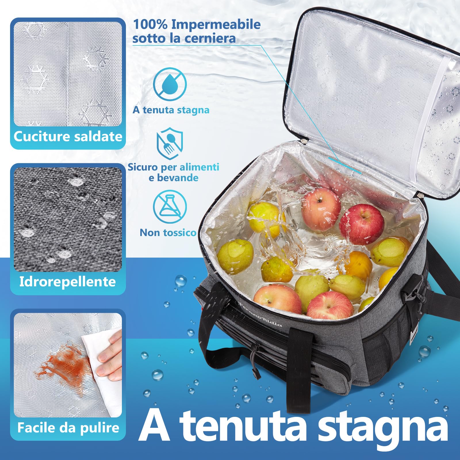 Borsa Termica 10/20/30 Litri, Borsa Frigo per Alimenti Mantenere Caldo o Freddo, Borse Termiche Mare Porta Pranzo Portatile per campeggio Spiaggia Grigliate Picnic Escursionismo Grigio