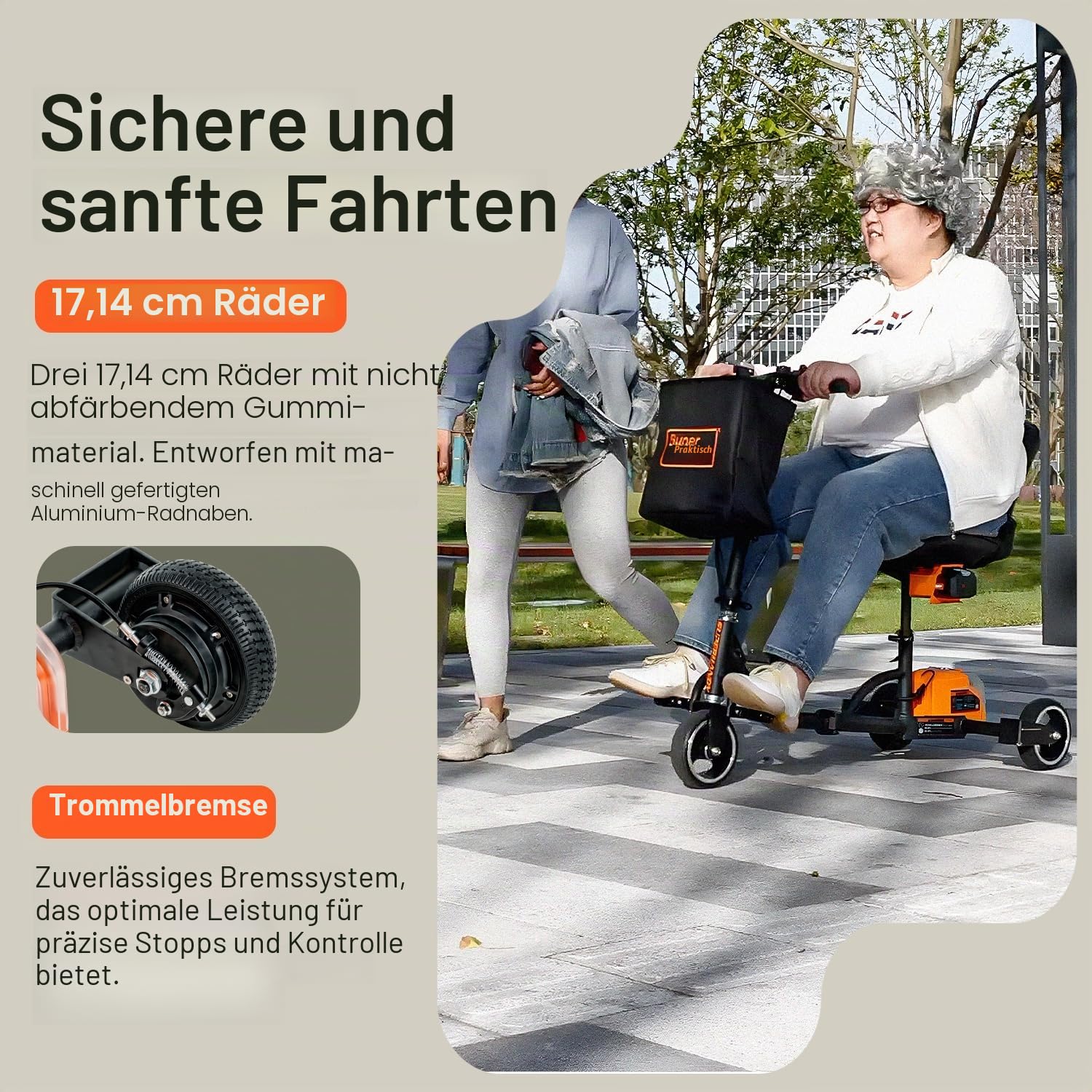 SuperHandy Faltbarer 3-Rad-Mobilitätsroller, 125 kg Tragkraft, 48-V-Akku | Faltbare Bauweise für Alltag, Reise und Einkauf; zwei abnehmbare Akkus ermöglichen längere Fahrten