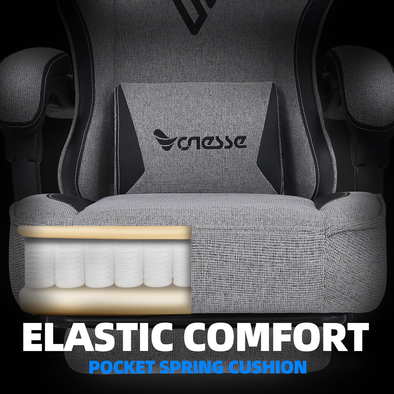 81iS3S2SoUL._AC_SL1500_ Vonesse Gaming Chair, Computer Chair Fabric with Pocket Spring Cushion, Office Chair with Footrest and Massage Lumbar Support, Reclining Gaming Chairs for Adults 250LBS (Grey)