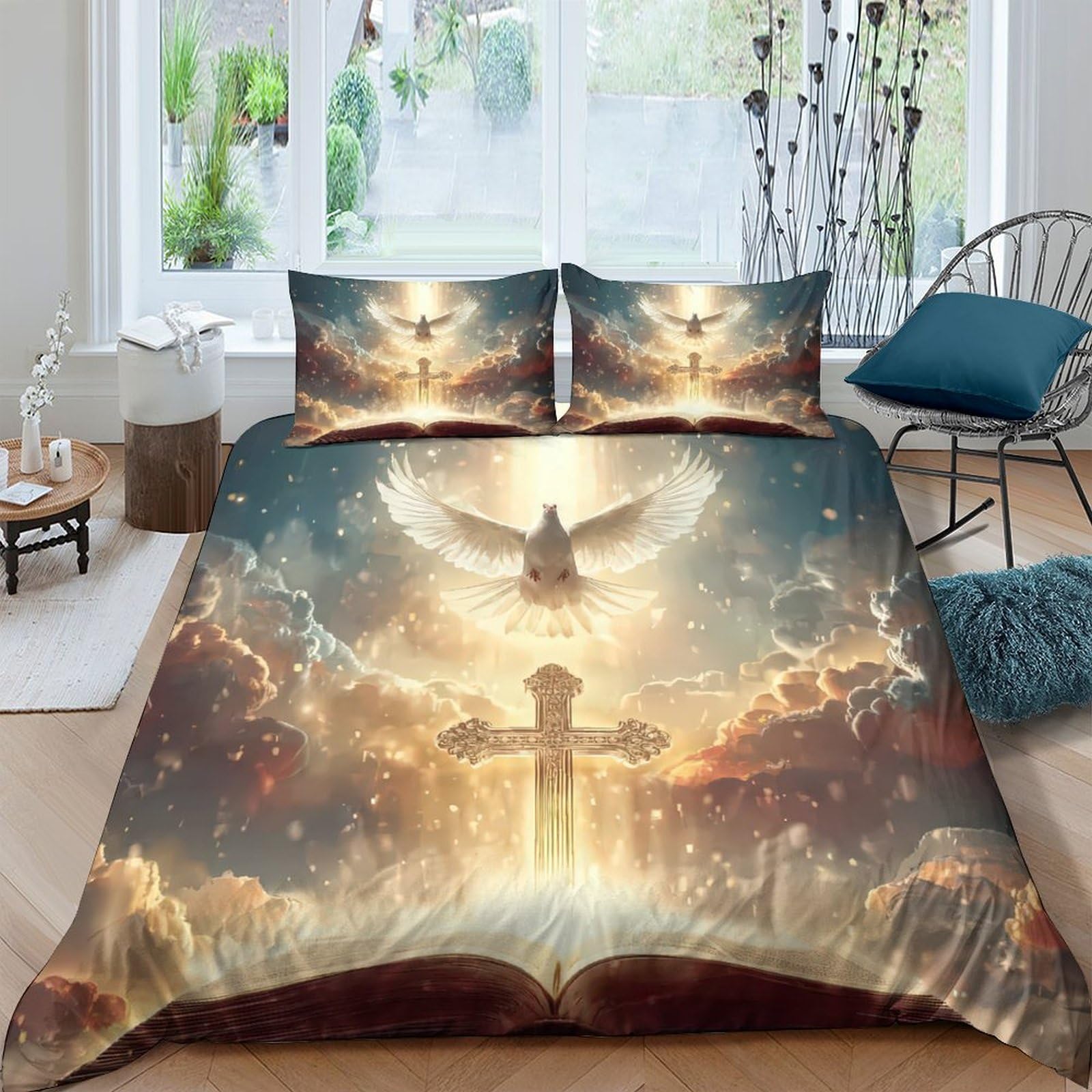 Ctjqhvkz Style-9 3D Printed Angel Light Cross Fitted Sheet Microfiber Soft Mattress Cover For Bedroom Dorm Artistic Decor Single（135X200cm）