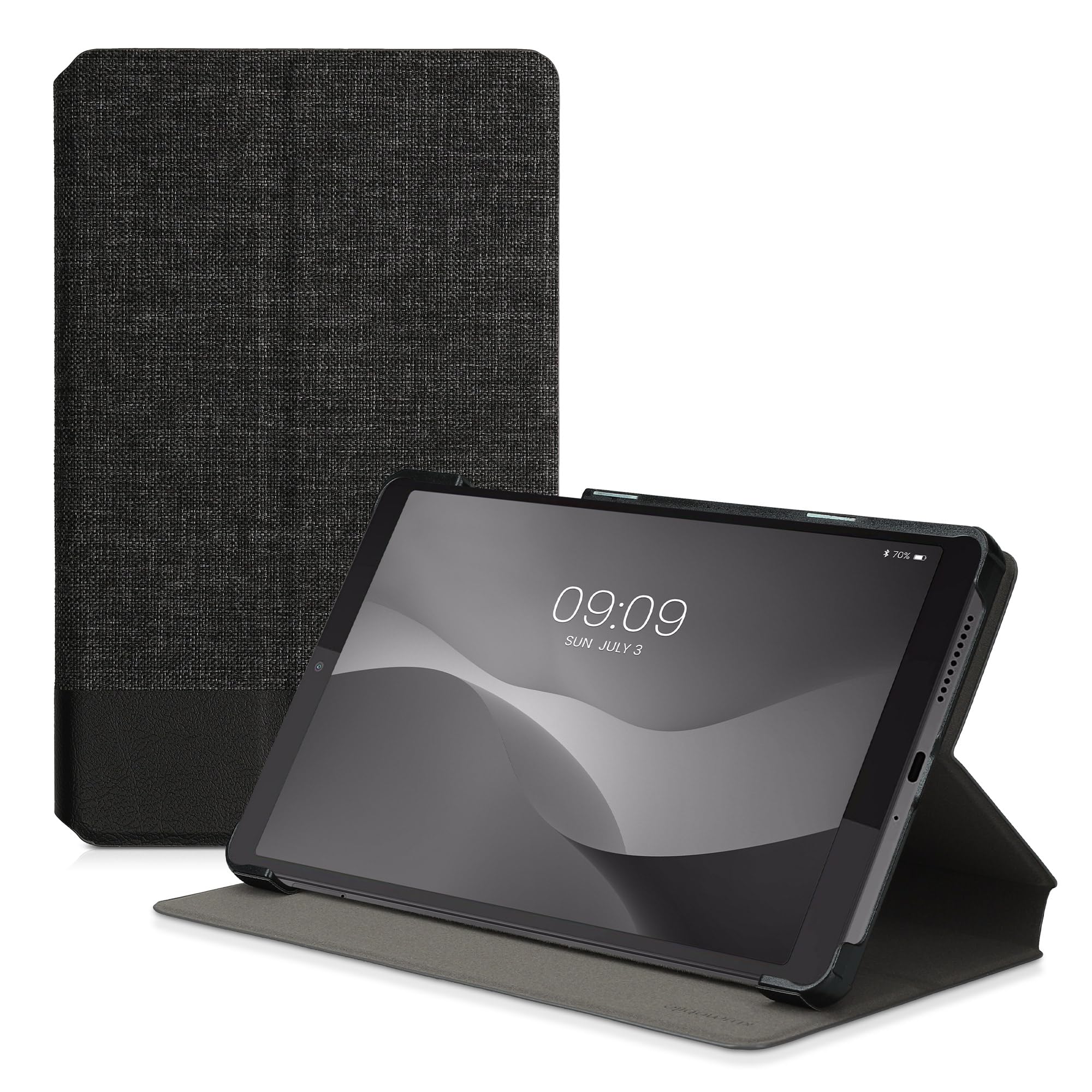 kwmobile Case Compatible with Lenovo Tab M8 (Gen 4) - Case PU Leather and Canvas Cover with Stand Feature - Anthracite/Black