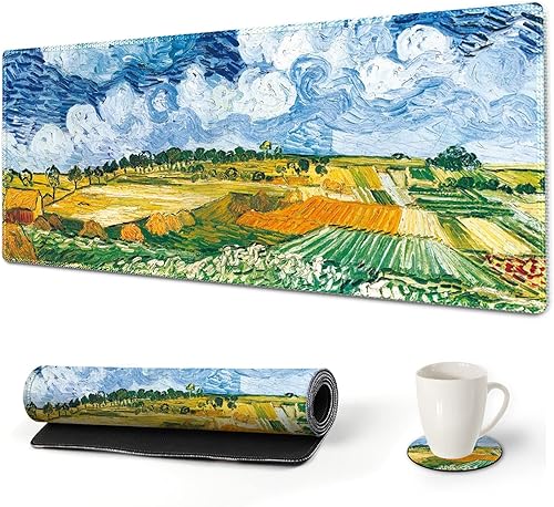 Vista 71 de ARTSO Alfombrilla de escritorio grande negra, alfombrilla de mouse para juegos XXL, alfombrilla de escritorio antideslizante con base de goma, Flor