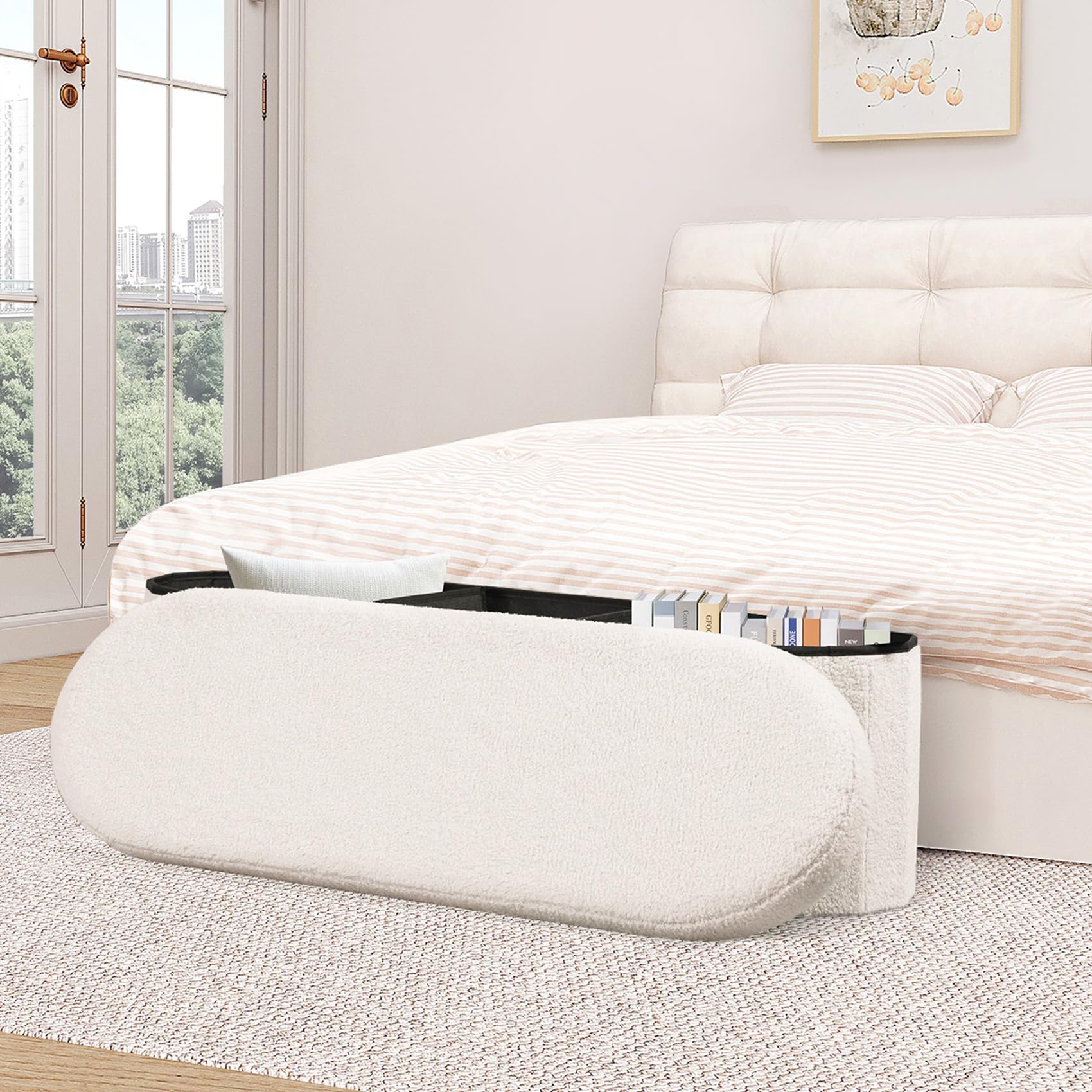 Bonlife Sitzbank mit Stauraum, klappbare Sitztruhe, Aufbewahrungsbox, Fußbank,Liebe, für Schlafzimmer Wohnzimmer Flur, Weiß, 110x38x38 cm