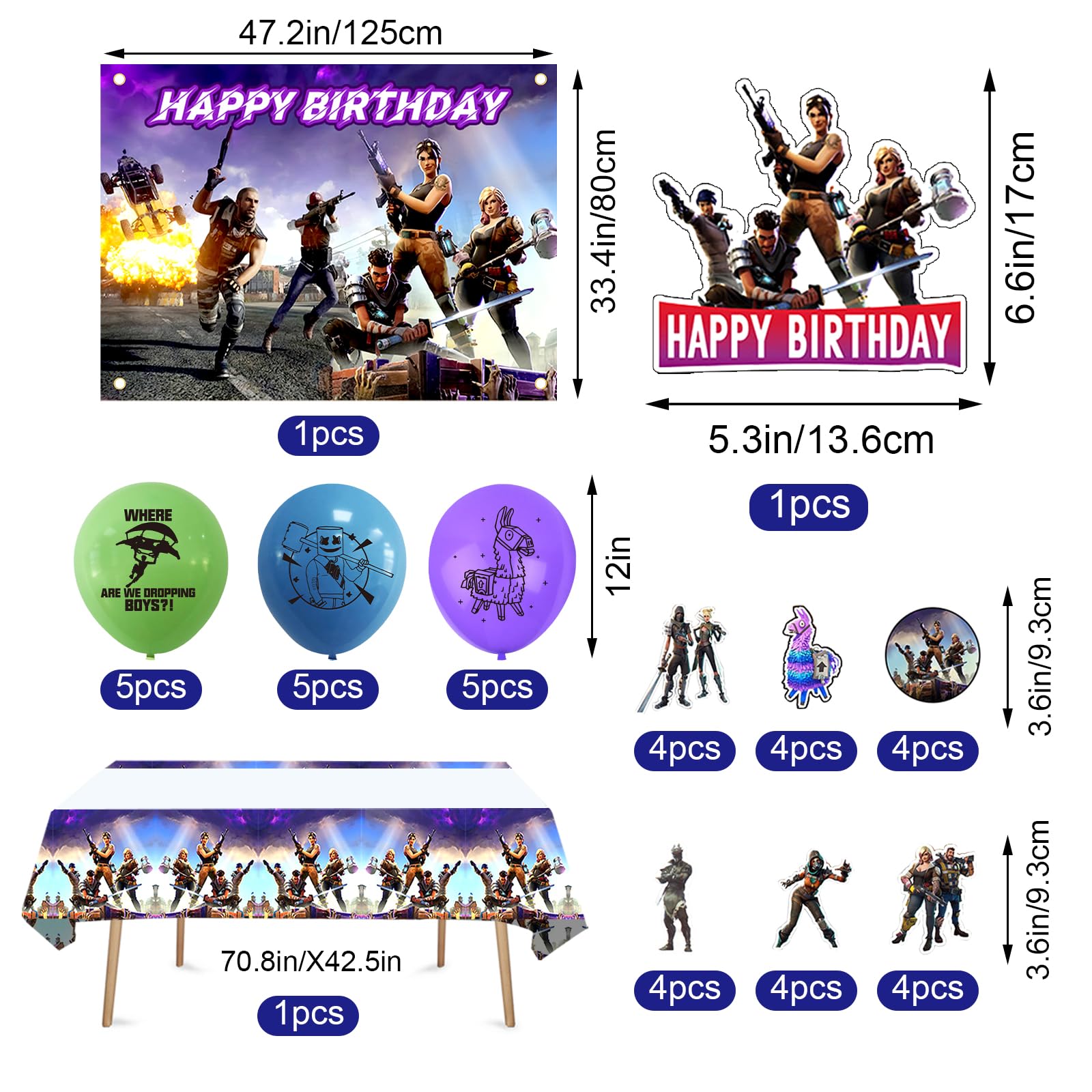 Décoration Anniversaire Fortnite 11 Ans - Set Complet 95 Pièces Ballons Vaisselle Gaming