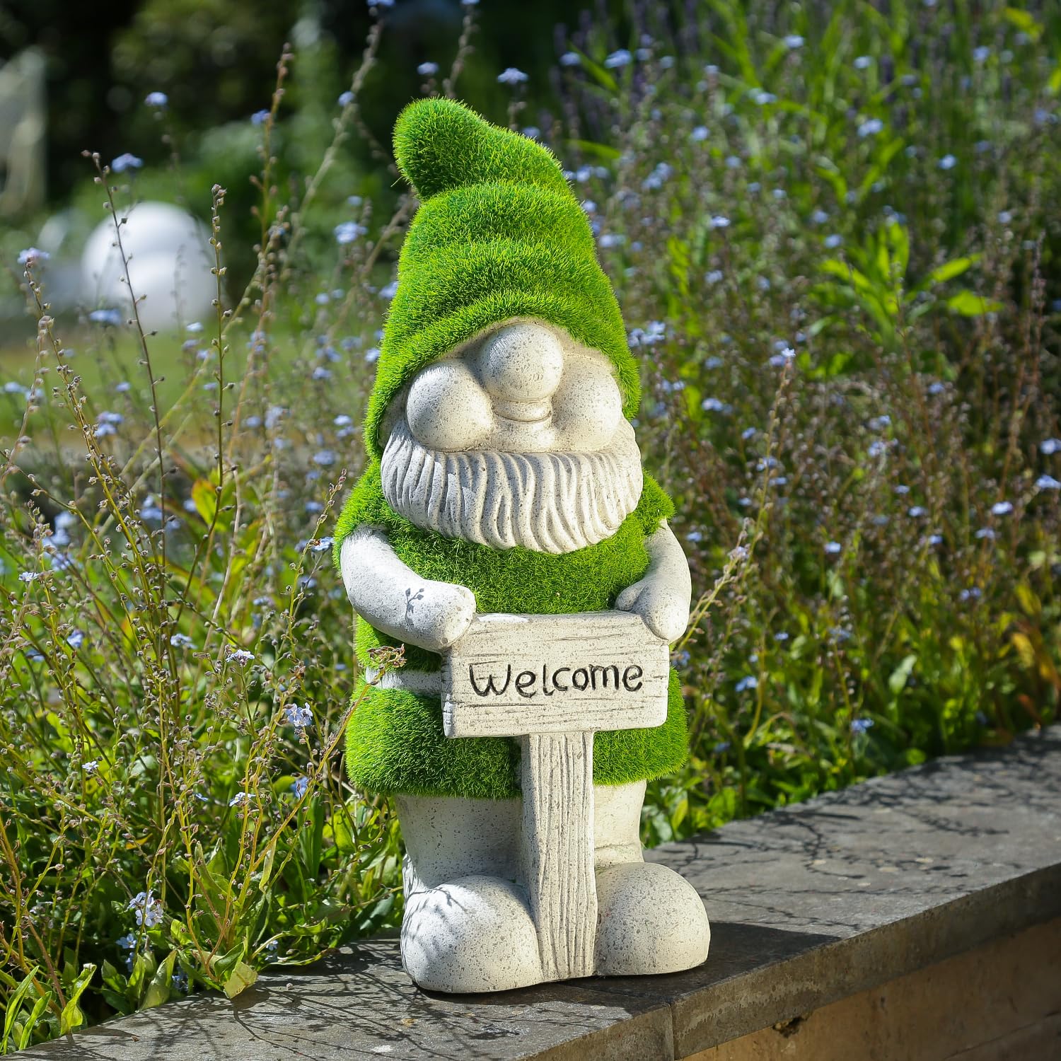 MARELIDA Gartenzwerg Gartenzwerg mit Welcome Schild Dekofigur Magnesia Gartenfigur