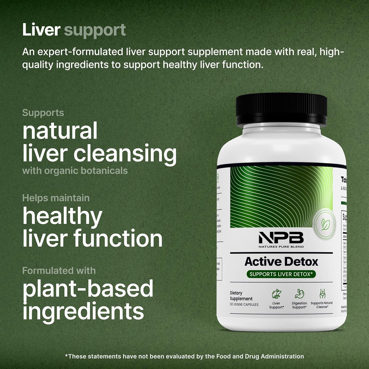 Nature's Pure Blend Active Detox Cleanse – Organic Turmeric Supplement with Apple Cider Vinegar for Digestive Support – Body Detox for Men to Promote Balance & Vitality – Green Tea & Milk Thistle