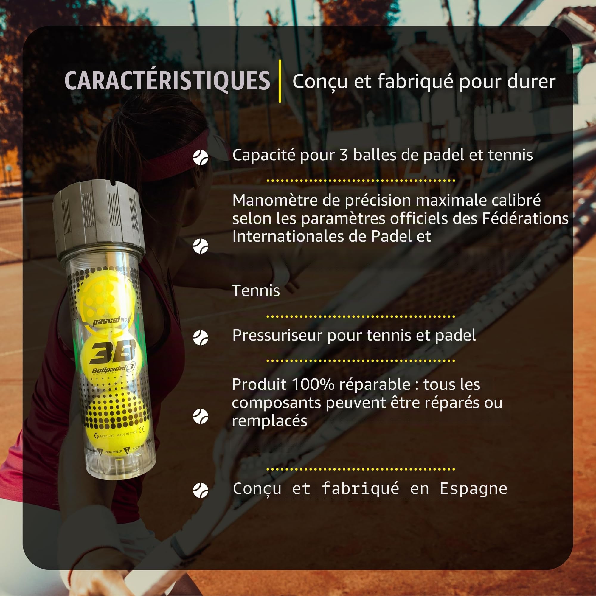 PASCAL BOX - Le seul système de pressurisation complet et de haute précision pour les balles de tennis, de padel et de frontenis. Jouez avec la pression prescrite, toujours.