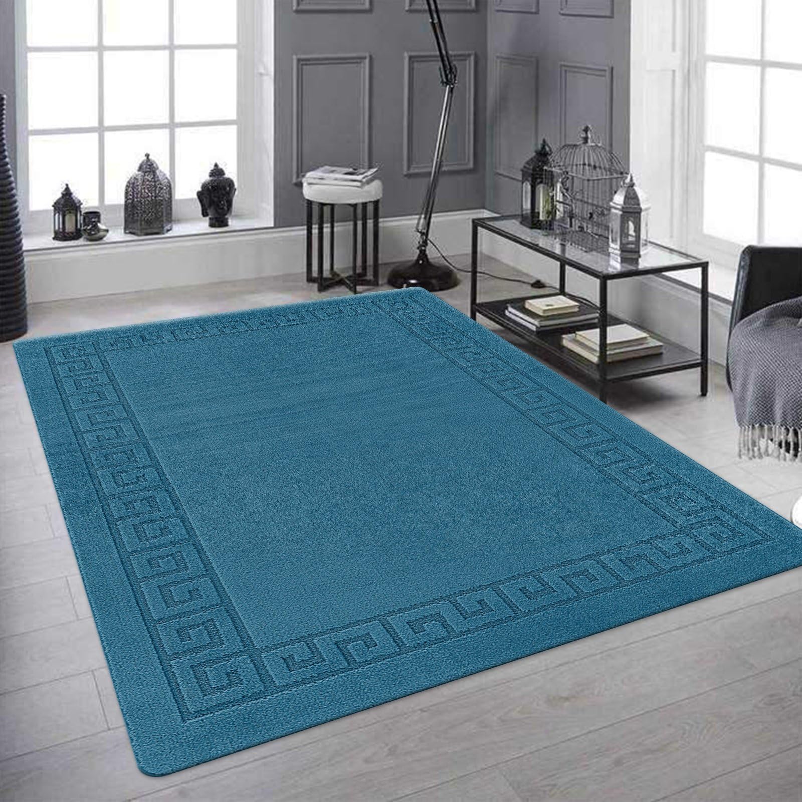 renoazul® Non Slip Large Area Rugs For Living Room - 160 x 230 cm Thin Washable Gel Backed Carpet For Indoor Bedroom Office 5 ft 3 in By 7 ft 6.5 in (Gel Back Rocco Rug - Blue) — image 1