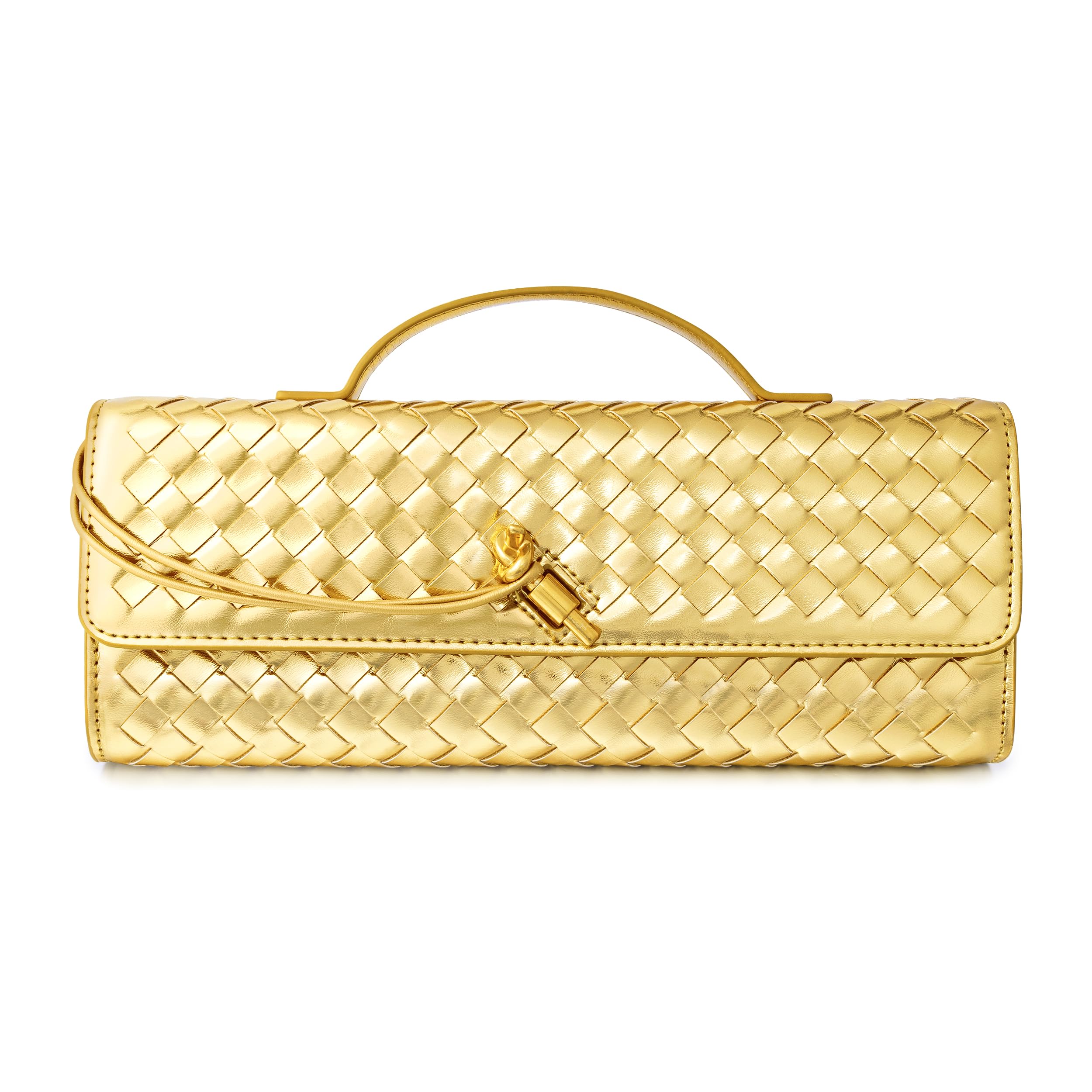 Woven Purse for Women Evening Clutch Woven Leather Handbags Crossbody Bag Formal Evening bag, Golden Woven Leather