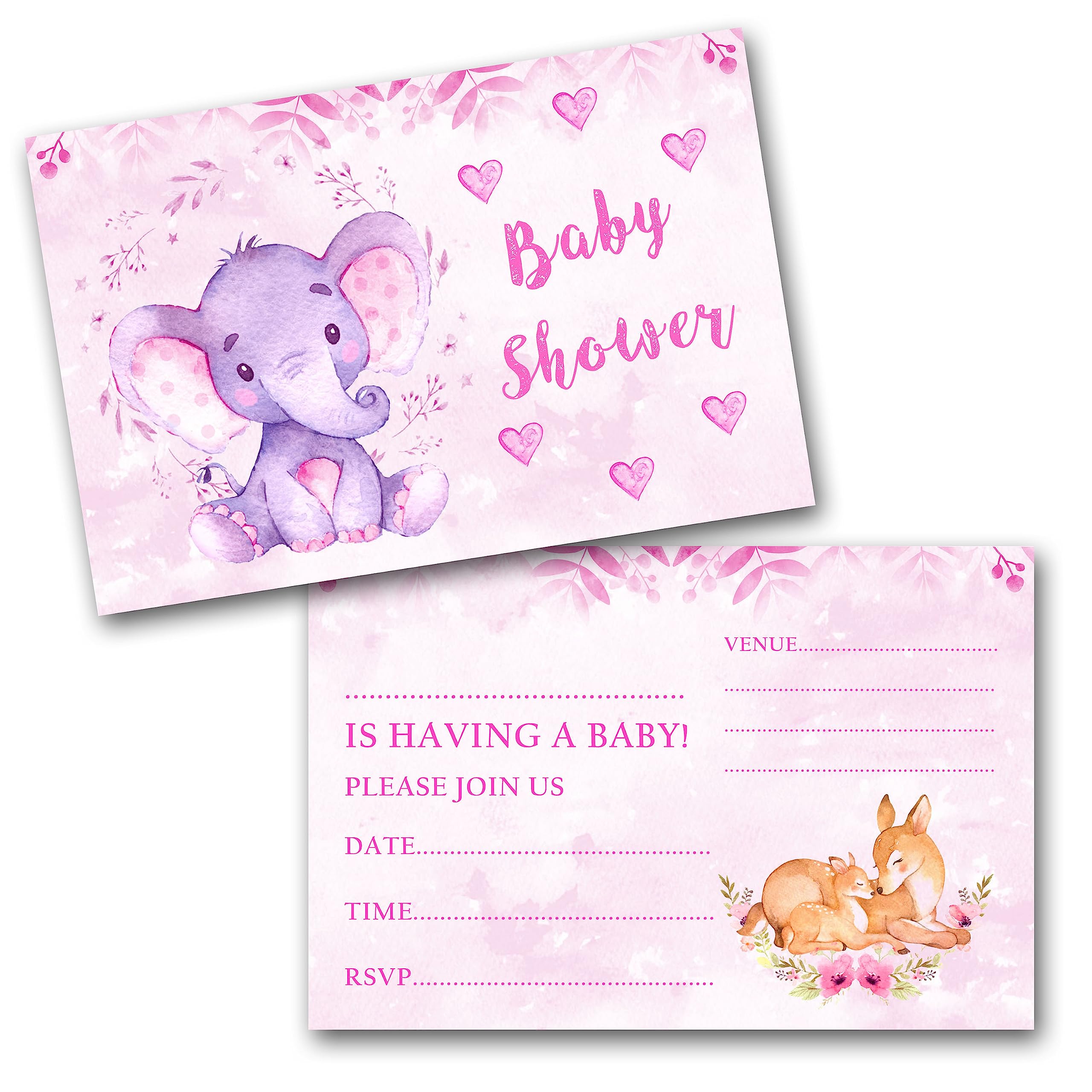 Baby Shower Invitations (WRITE ON) Pack invites & Envelopes (Pink Pack of 10)
