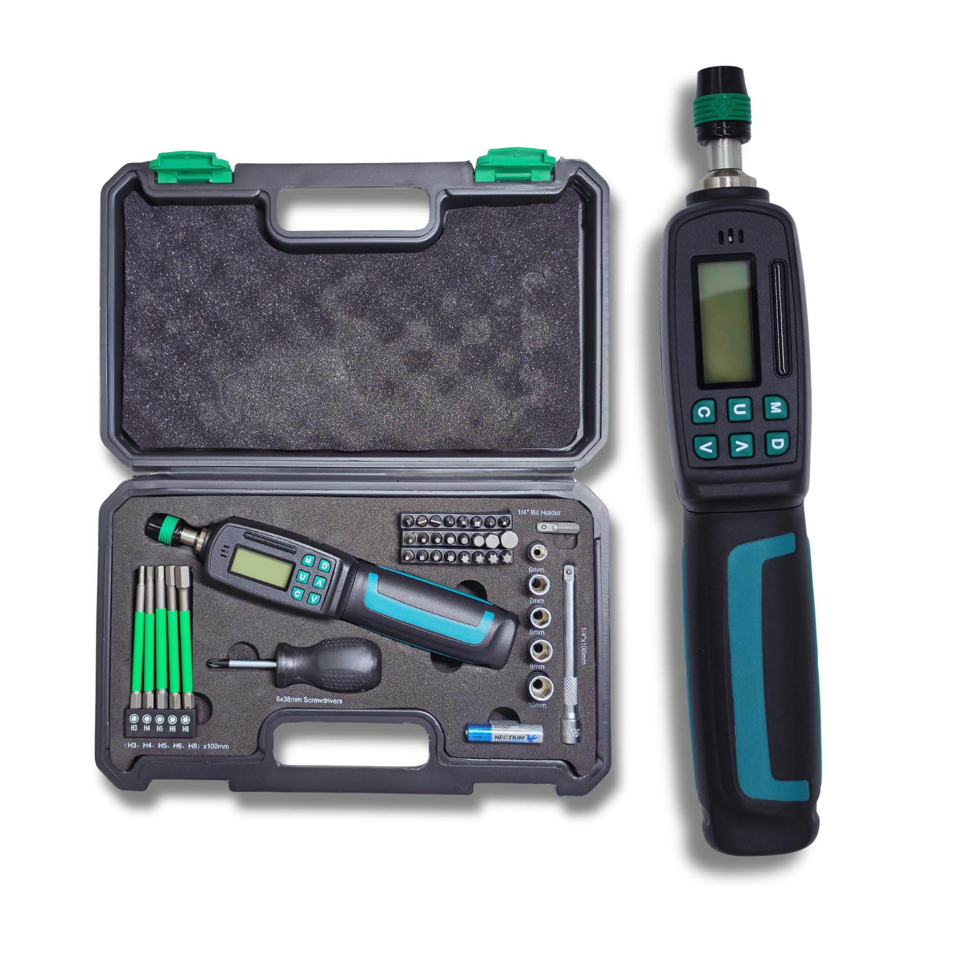 Destornillador Dinamométrico 0.24–8 Nm Digital 1/4” 39 Piezas LCD con Avisador Acústico y Lumínico Dinamometrica