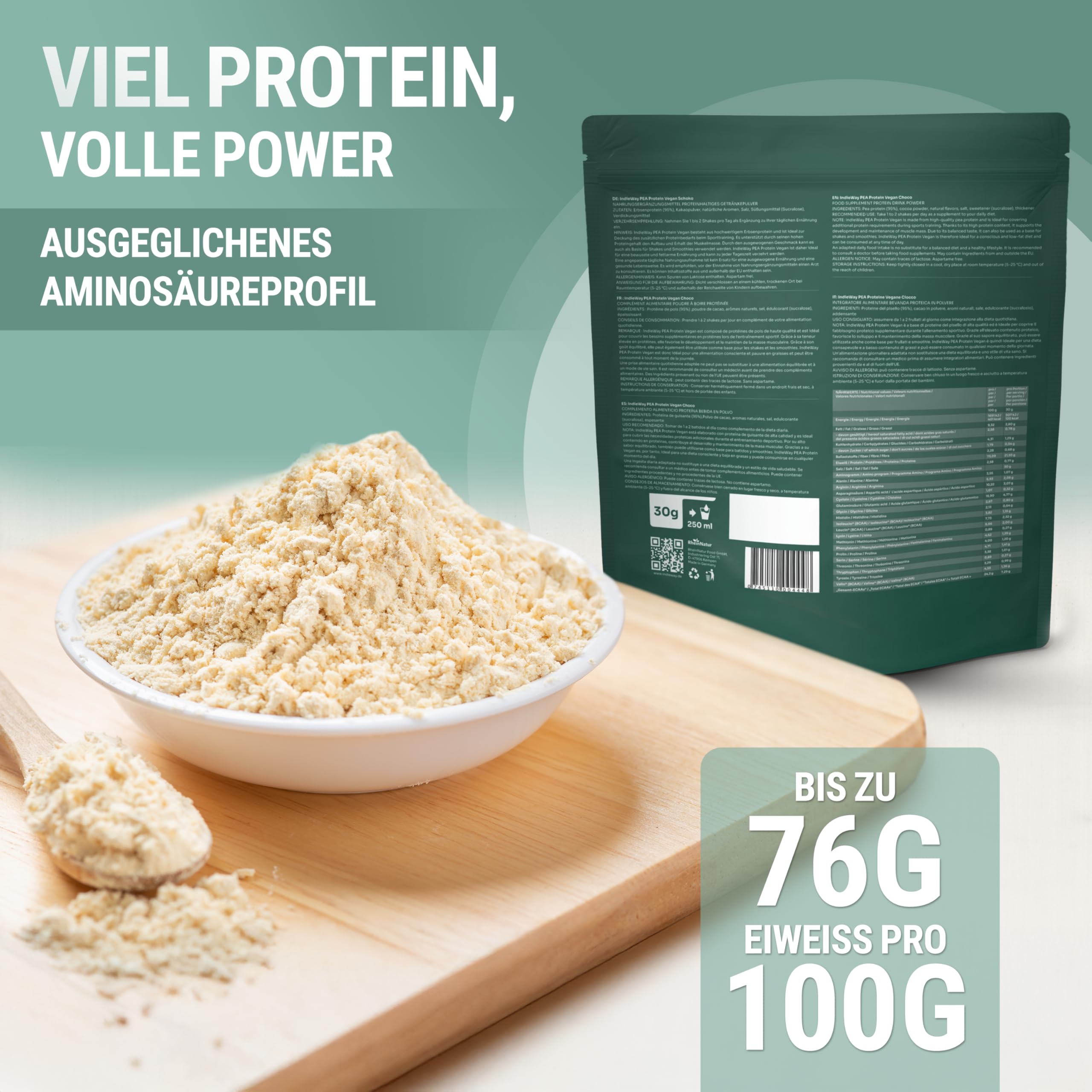 Erbsenprotein Vanilla 900 g - Veganes Protein-Pulver mit Vanille-Geschmack - 76 g Eiweiß auf 100 g - Eiweißpulver für Proteinshakes