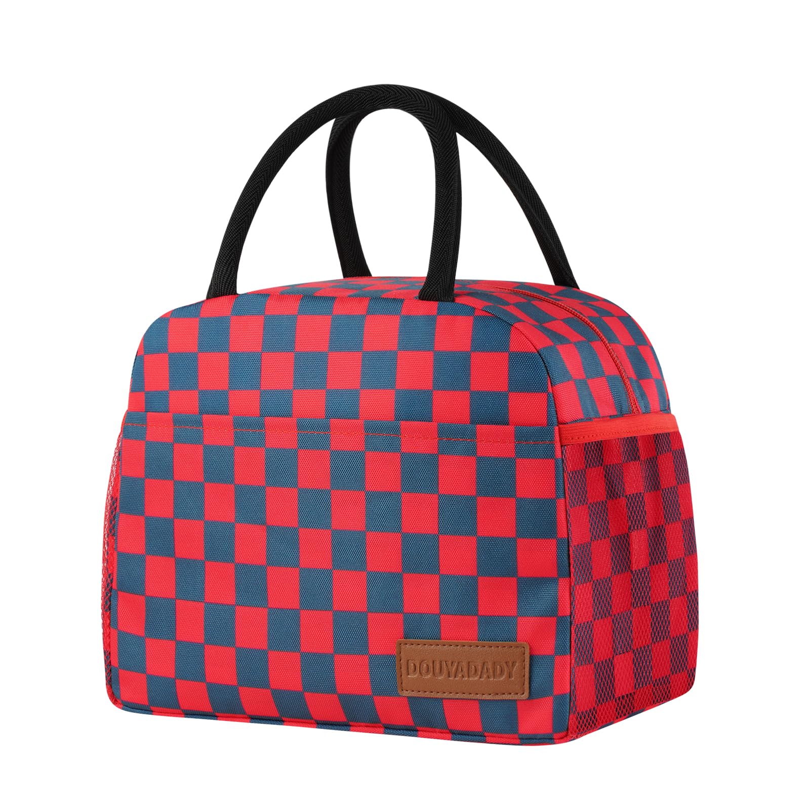 Lunch Bag Women/Men Lunch Box Women/Men (Dark blue+Red Checkerboard)