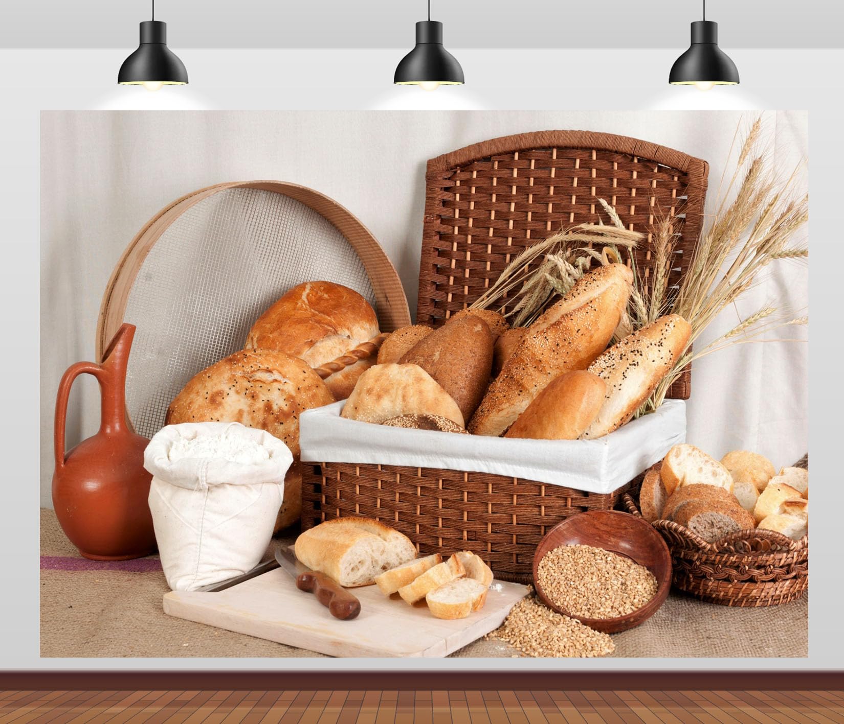 BELECO 6x3m Fabric Brotkorb mit Mehl und Krug Fotohintergrund