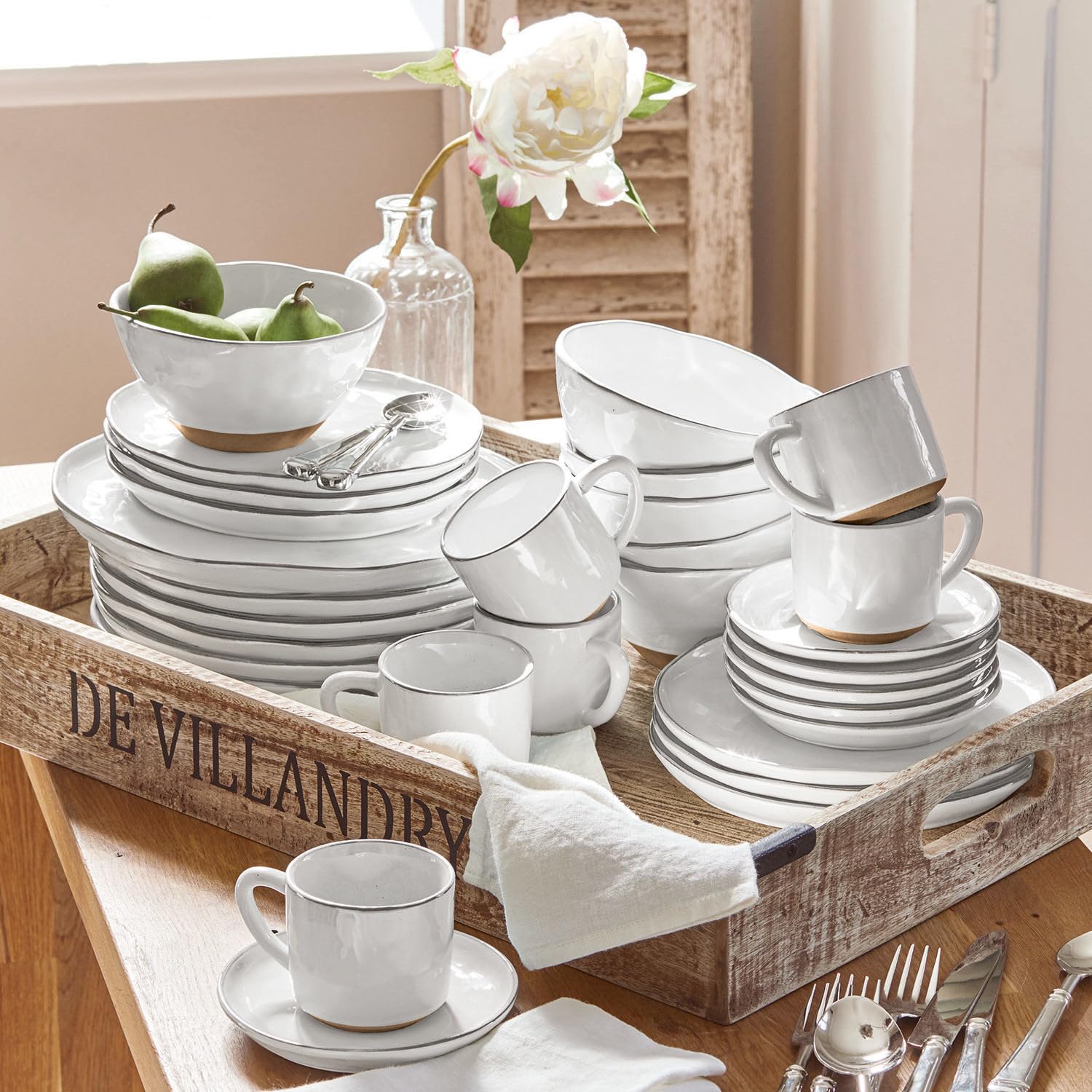 LOBERON Geschirr 30er Set Biarré, weiß