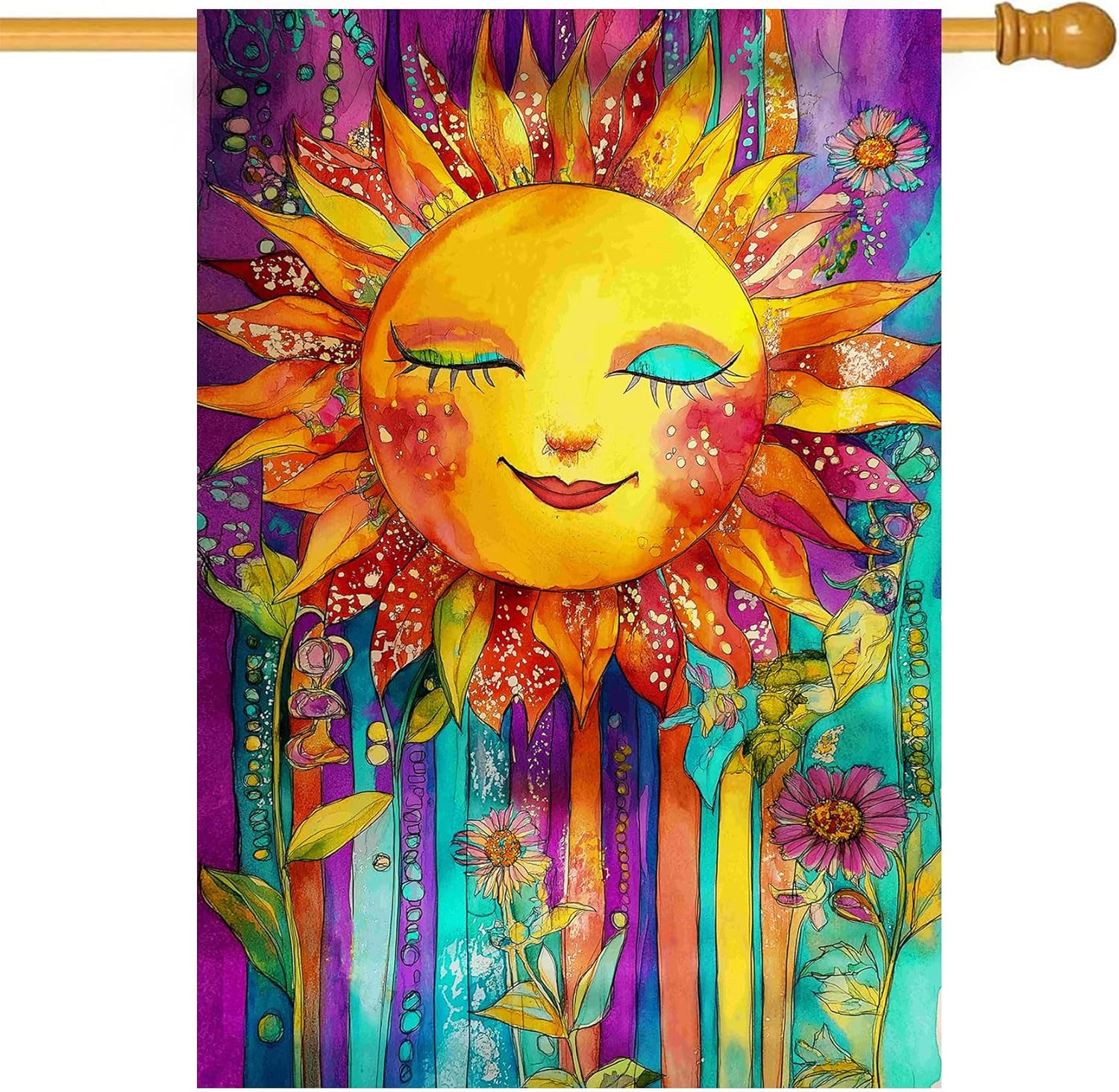 Morigins Colorful Smiling Sun Summer Spring Garden Flag Double Sided Abstract Style Yard Outdoor Decor House Flag 28×40 inch