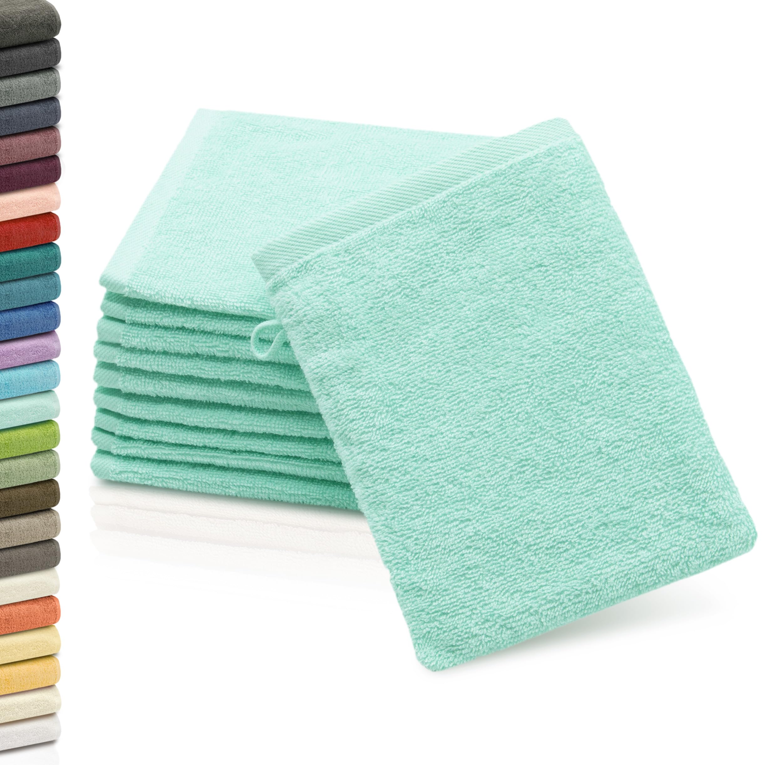 ZOLLNER Lot de 10 Gants de Toilette - Gants de Toilette Doux et très absorbants - lavables à 95°C - Coton - 16x21 cm en Menthe