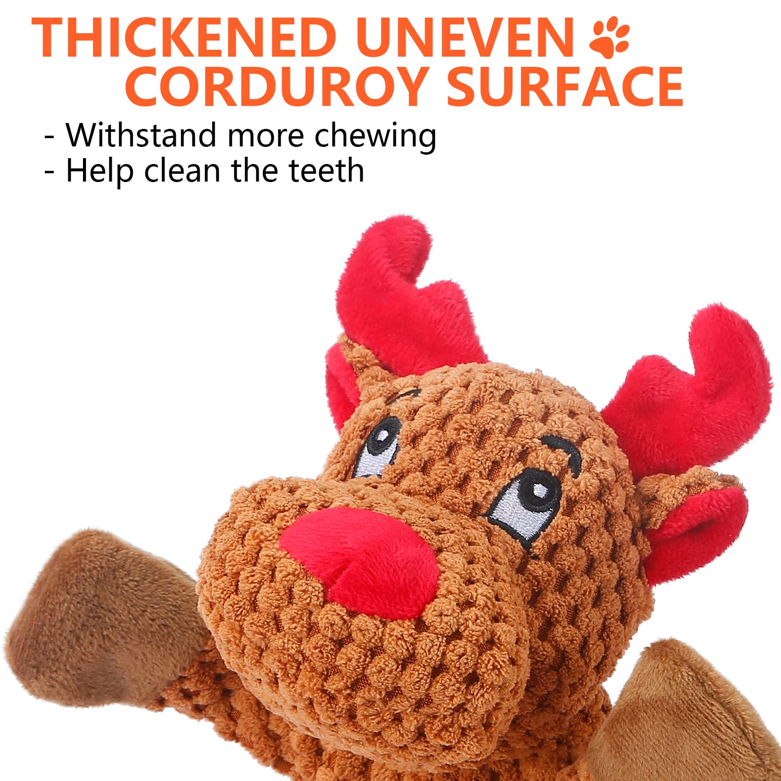 Senneny No Stuffing Dog Christmas Toys with Squeakers, Crinkle Xmas Plüsch Hundespielzeug für Große, Mittlere Kleine Hunde, Langlebiges Interaktives Hundespielzeug für Welpen, Rentier