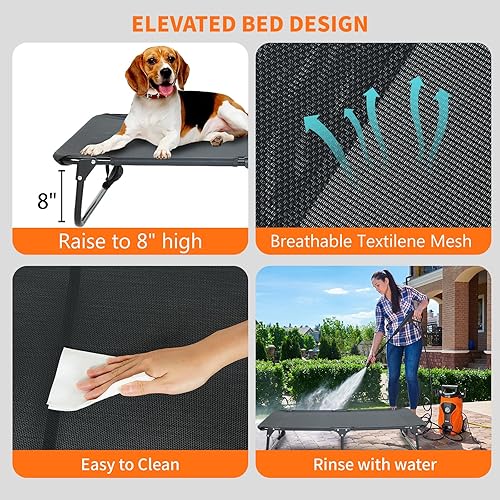 Miniatura 3 de Cama elevada para perros grandes con patas antideslizantes, plegable, portátil, lavable, para campamento en interiores y exteriores, con malla