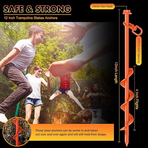 Miniatura 2 de Juego de 8 anclajes de tierra atornillados, estacas resistentes de 12 pulgadas para tienda de campaña con mango en T, llave hexagonal para