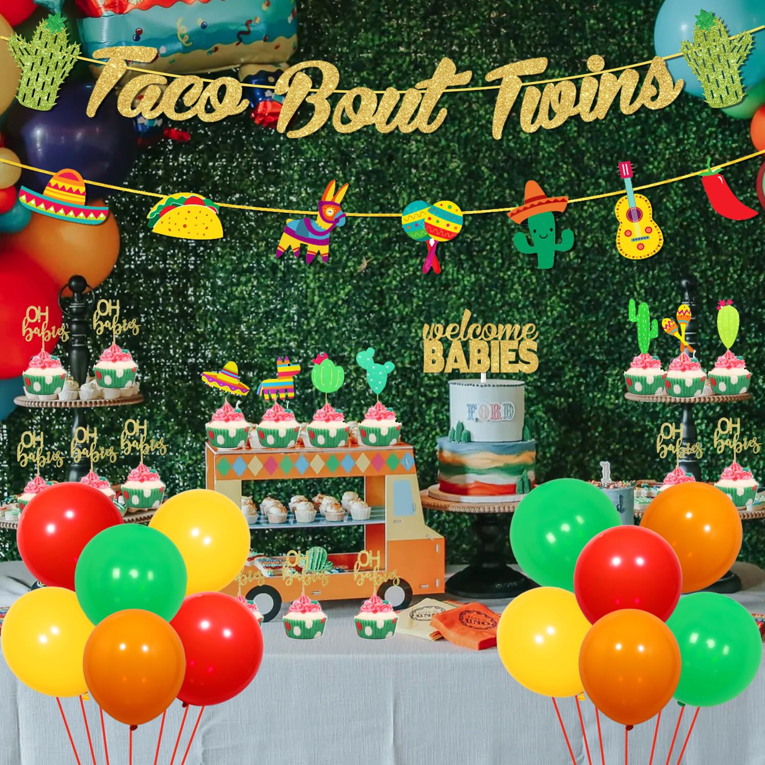 Taco Bout Twins meksykański motyw dekoracje na baby shower powitalne dziecko z tłem fiesty toppery na ciasto na Cinco de Mayo Baby Shower artykuły imprezowe