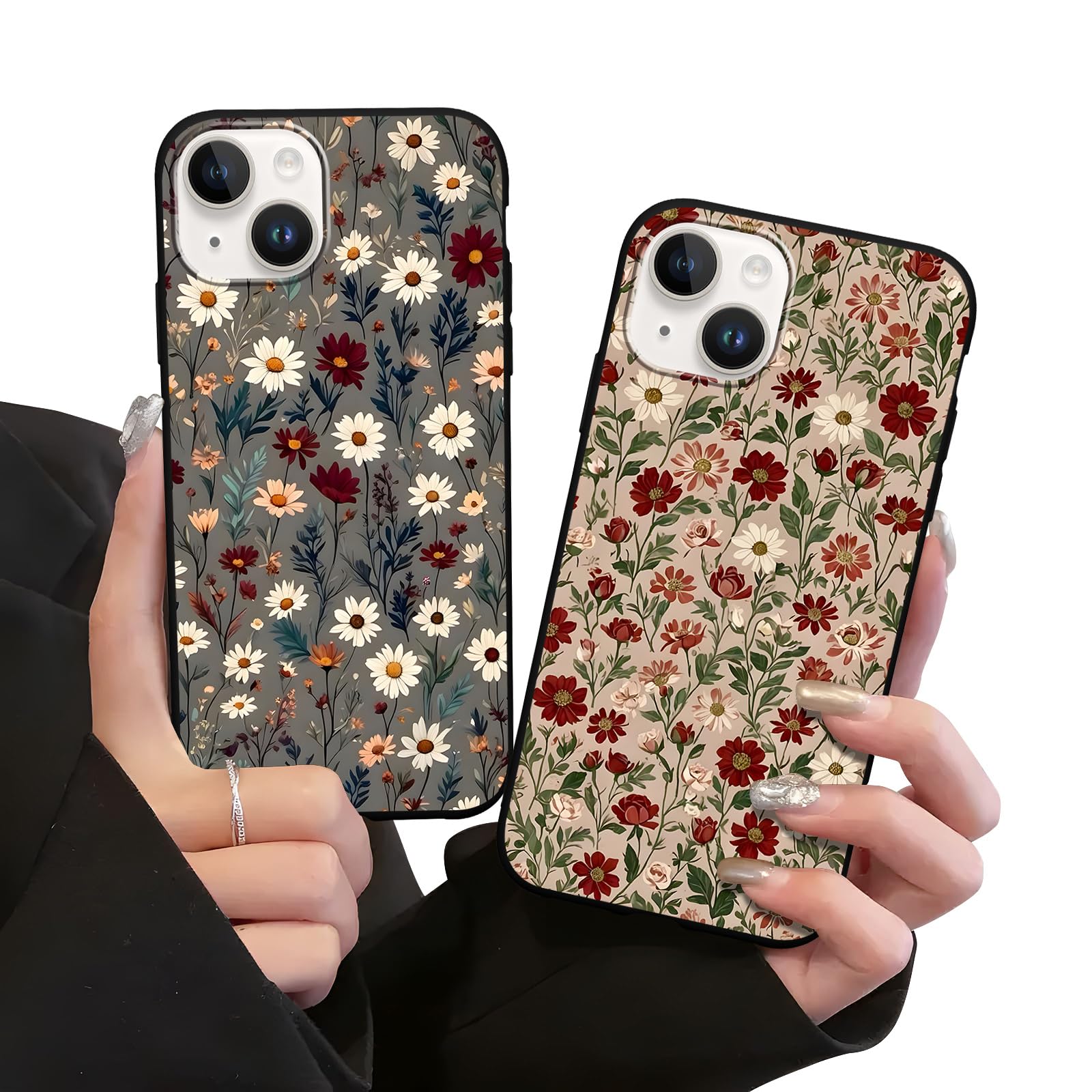 Zrutru 2 Pack Vintage Floral Phone Cases for iPhone 14/iPhone 13 Aesthetic Pattern Retro Flower Branch Pattern for Girls Women,Fashion Soft Slim TPU
