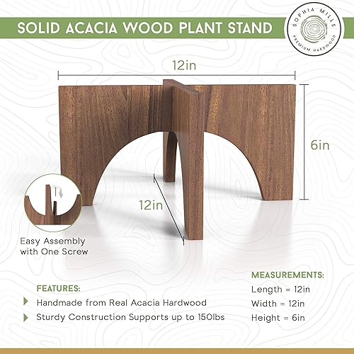 Miniatura 4 de Soporte para plantas de madera de mediados de siglo, elevador de taburete de madera para plantas de interior, base de maceta de acacia natural, se
