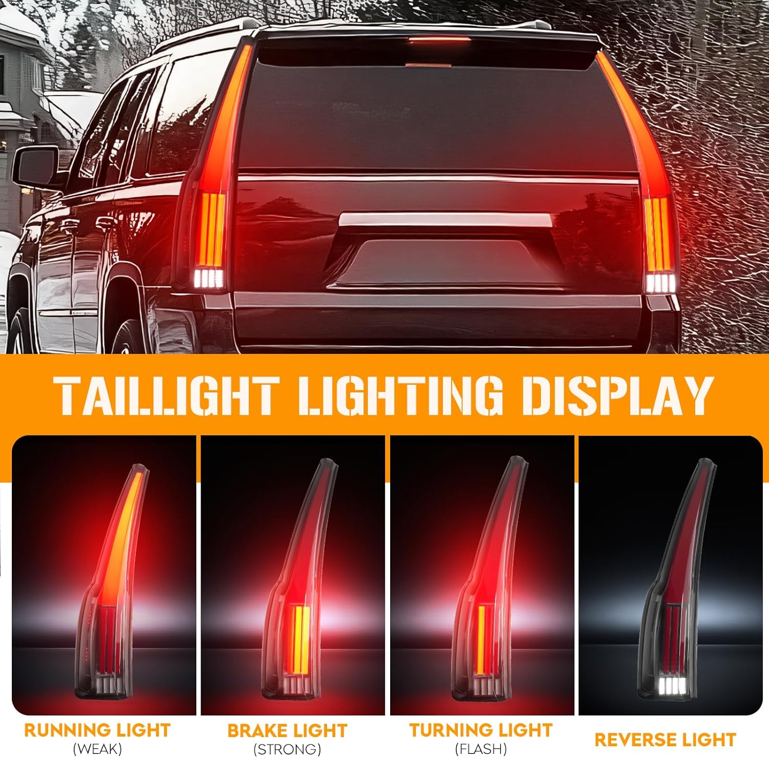 Full LED Tail Lights Assembly Fits for GMC Yukon/Yukon XL 2015 2016 2017 2018 2019 2020, Rear Taillights Lamps with 6 Holes Plug, Left Driver and Right Passenger Side, Chrome Housing Smoked Lens