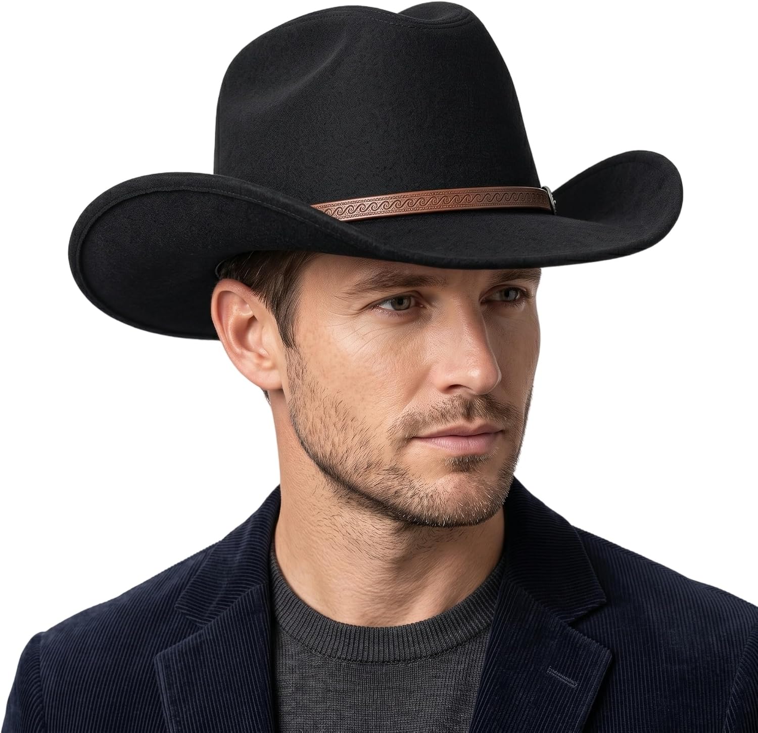 Western Cowboy Hat for Men Women,Wide Brim Cattleman, Wool Blend Felt