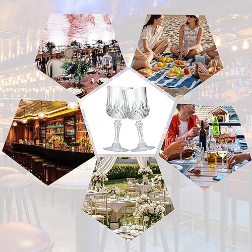 Miniatura 5 de XKXKKE 12 copas de vino de plástico transparente, copas de agua de plástico para fiestas, copas de tallo para recepción de boda, suministros de bar
