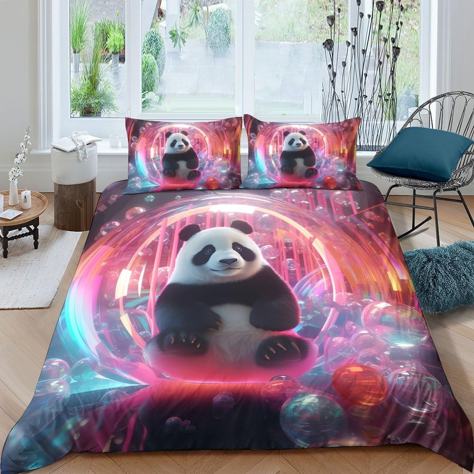 Ctjqhvkz Style-6 3D Printed Neon Panda Fitted Sheet Microfiber Soft Anti-Slip Galaxy Mattress Cover For Bedroom Home Decor Single（135X200cm）