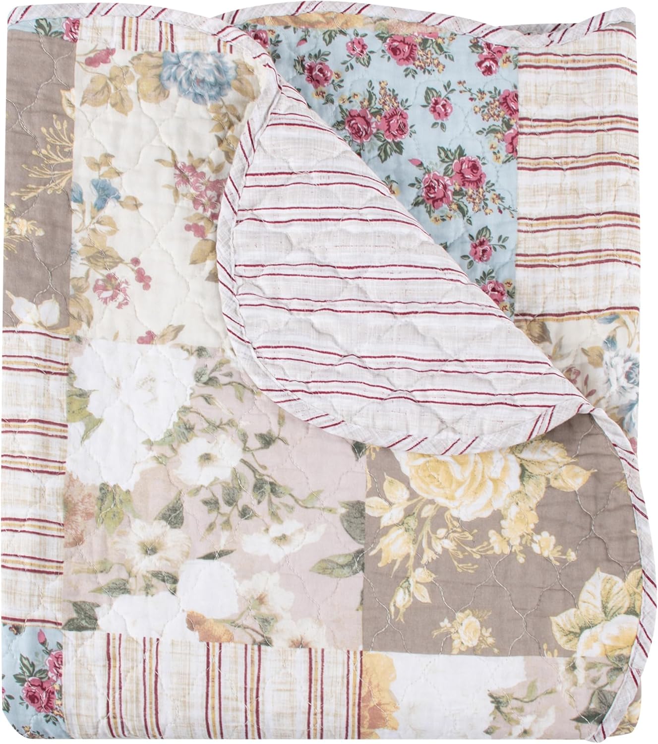 Greenland Home French Country Traditional Patchwork Style Cotton-Rich Quilt Set, 2-Piece Twin/XL, Multi