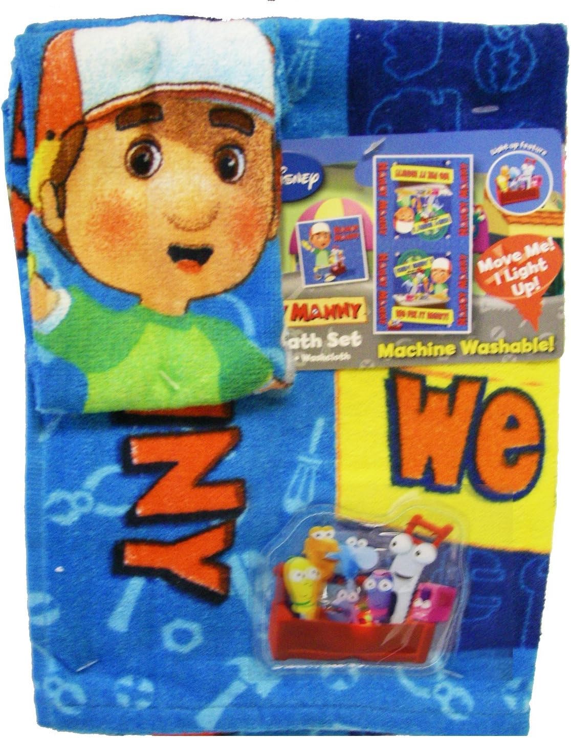 Handy Manny 2-Piece Bath/Wash Fiber Reactive Print Towel Set with LED Lights