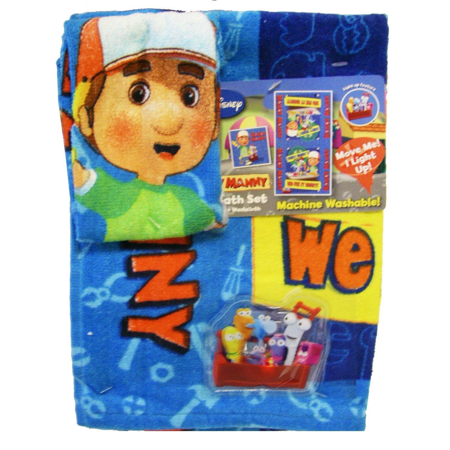 Handy Manny 2-Piece Bath/Wash Fiber Reactive Print Towel Set with LED Lights