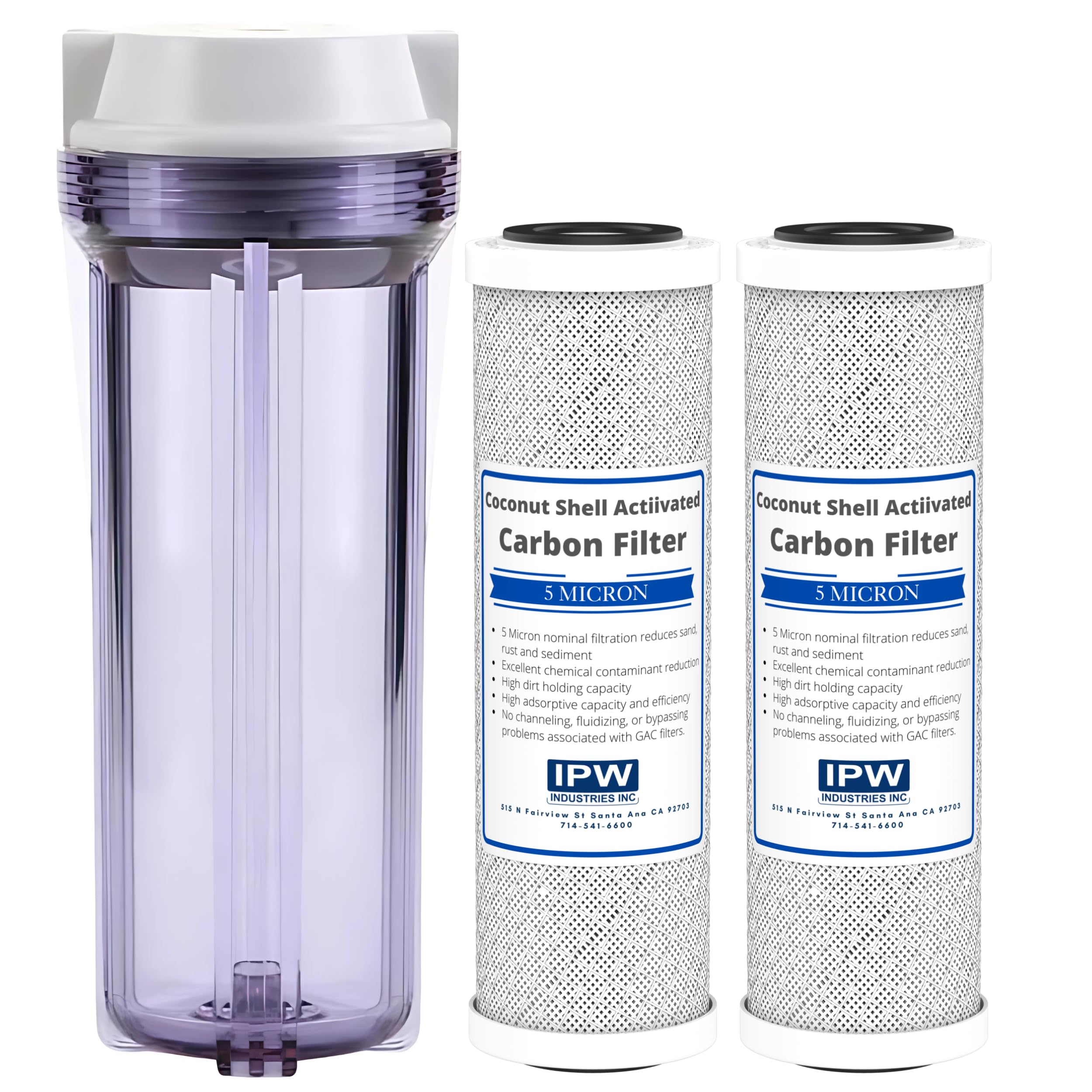 IPW Industries, Inc. - Compatible Water Pur Style Company (CCI-10CLW12) Filter Canister and (CCI-10-Ca) Carbon Block Filters - 1/2" NPT Ports for Water Filtration