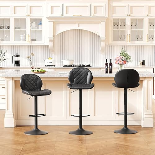 Miniatura 14 de Juego de 2 taburetes de bar giratorios negros con respaldo, taburete de bar ajustable de 24 a 33 pulgadas, taburete de bar tapizado de piel Negro