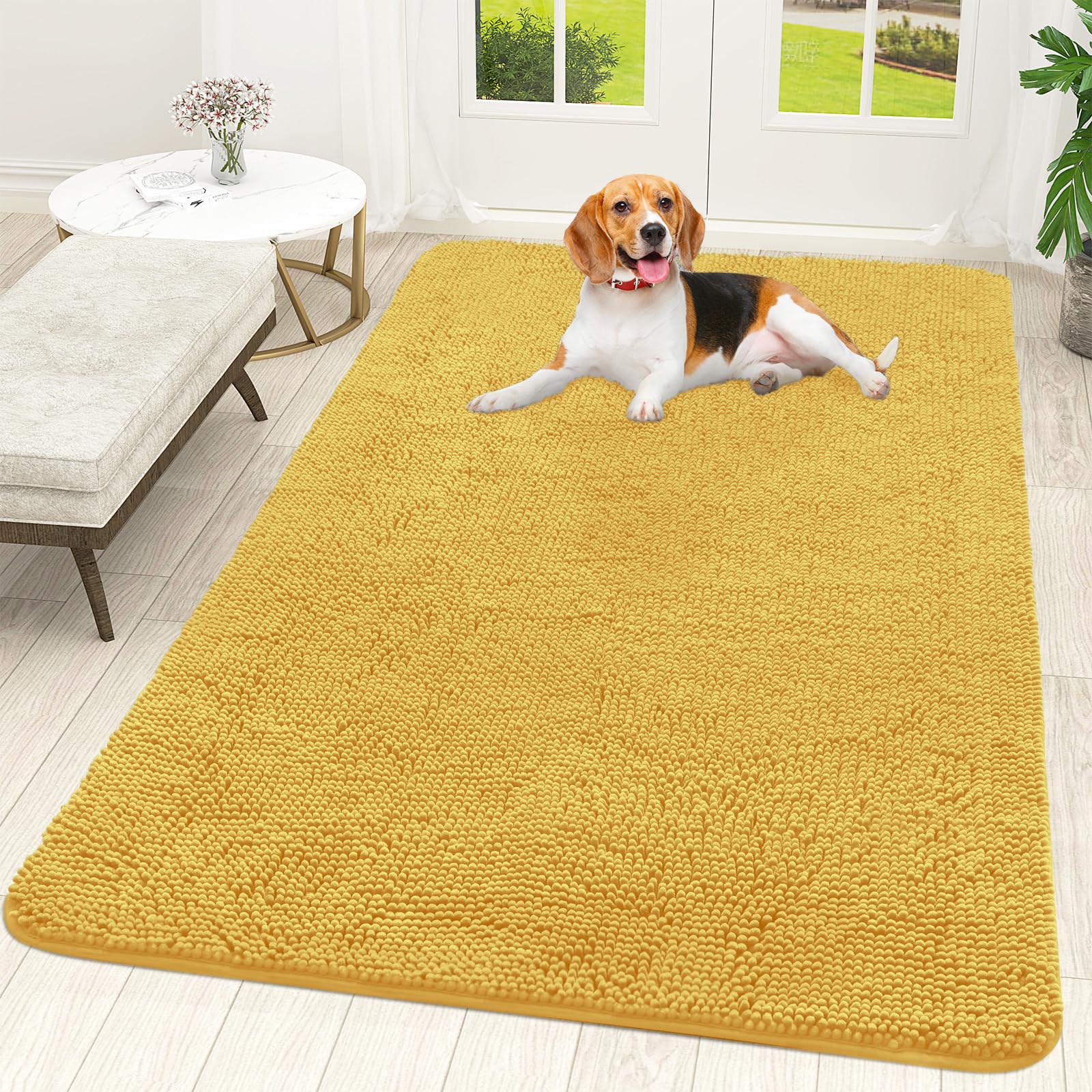 OLANLY Dog Door Mat for Muddy Paws 59x35, Absorbs Moisture and Dirt, Absorbent Non-Slip Washable Doormat, Quick Dry Chenille Mud Mat for Dogs, Entry