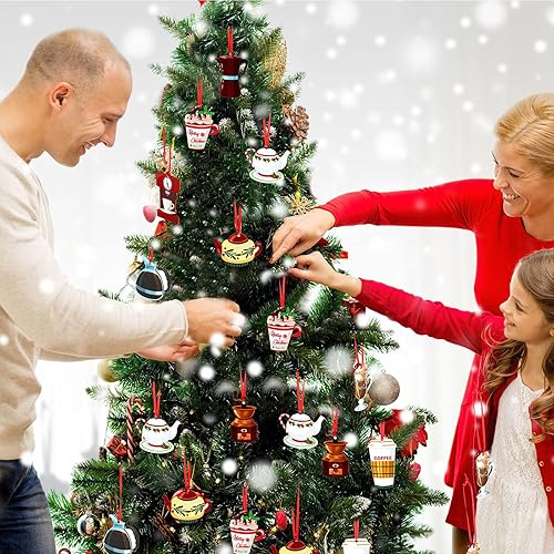 Miniatura 7 de 12 Piezas de Adornos Colgantes de Madera para Tazas de Café y Té de Navidad, Adornos para Árbol de Navidad, Decoración Festiva para el Hogar (Estilo