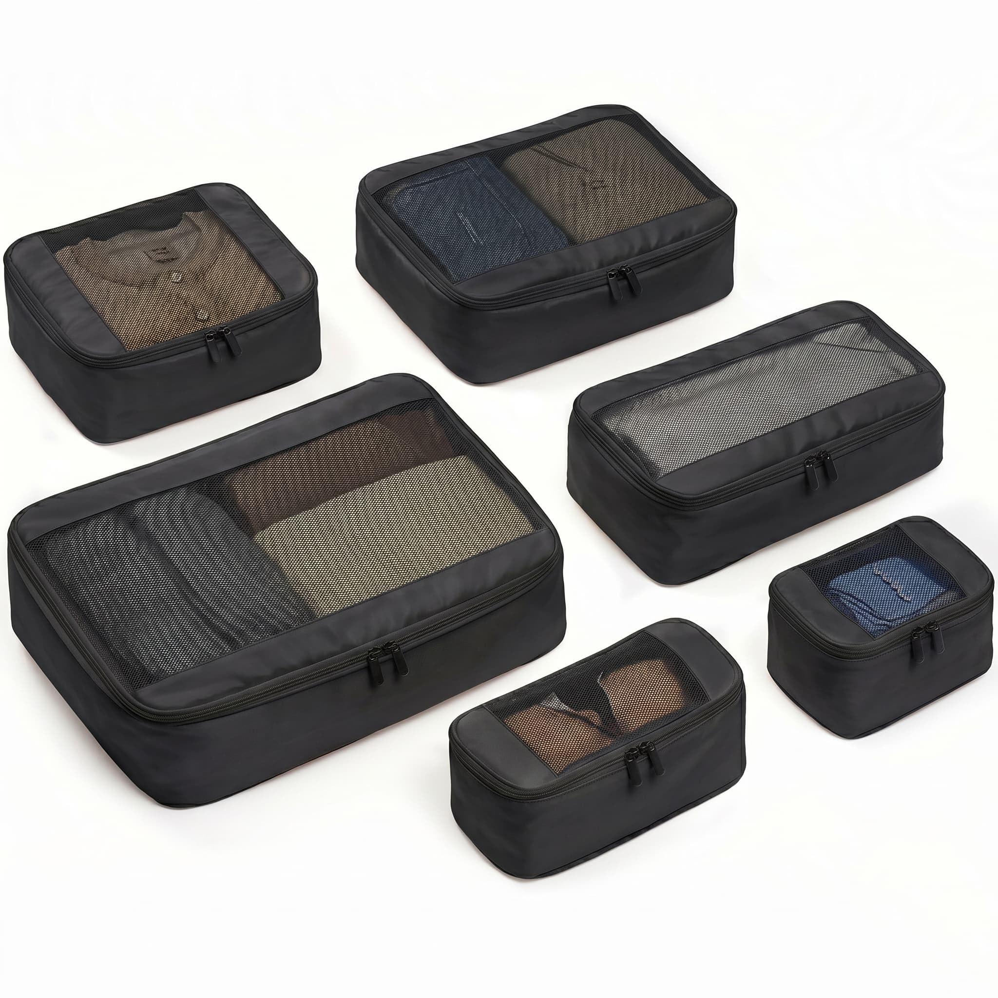 MURISE Zestaw 6 Organizer do Walizki Kompresyjny, Compression Packing Cubes do Plecaka, Organizer Podróżny na Wakacje i Podróże, Akcesoria Kempingowe i Podróżne, Czarny