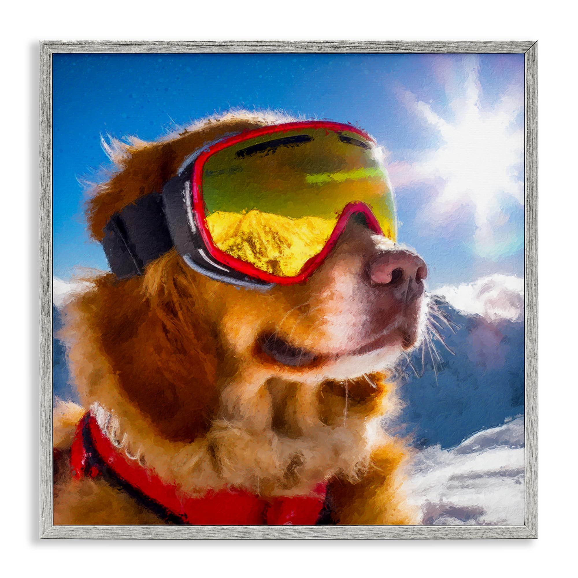 Stupell Industries Farmhouse Gray (Textured) 'Ski Goggles Retriever'| Framed Giclee Art