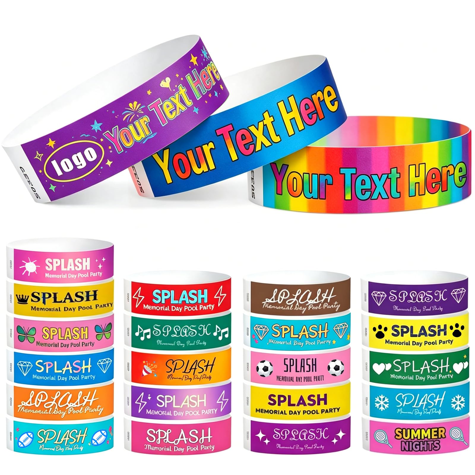 Personalised Wristbands | Bulk Custom Paper Wristbands with Text/Logo, 100-1000pcs Printed Party Wristbands for Events, Festival, Wedding, ID, School Trip, Security (Style 2)