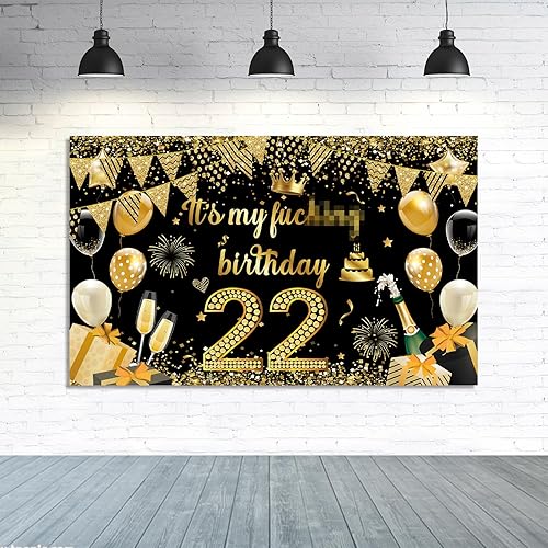 Cartel de fondo con texto en inglés "It's My Birthday", fondo grande para decoración de fiesta de cumpleaños, divertido cartel negro y dorado (negro