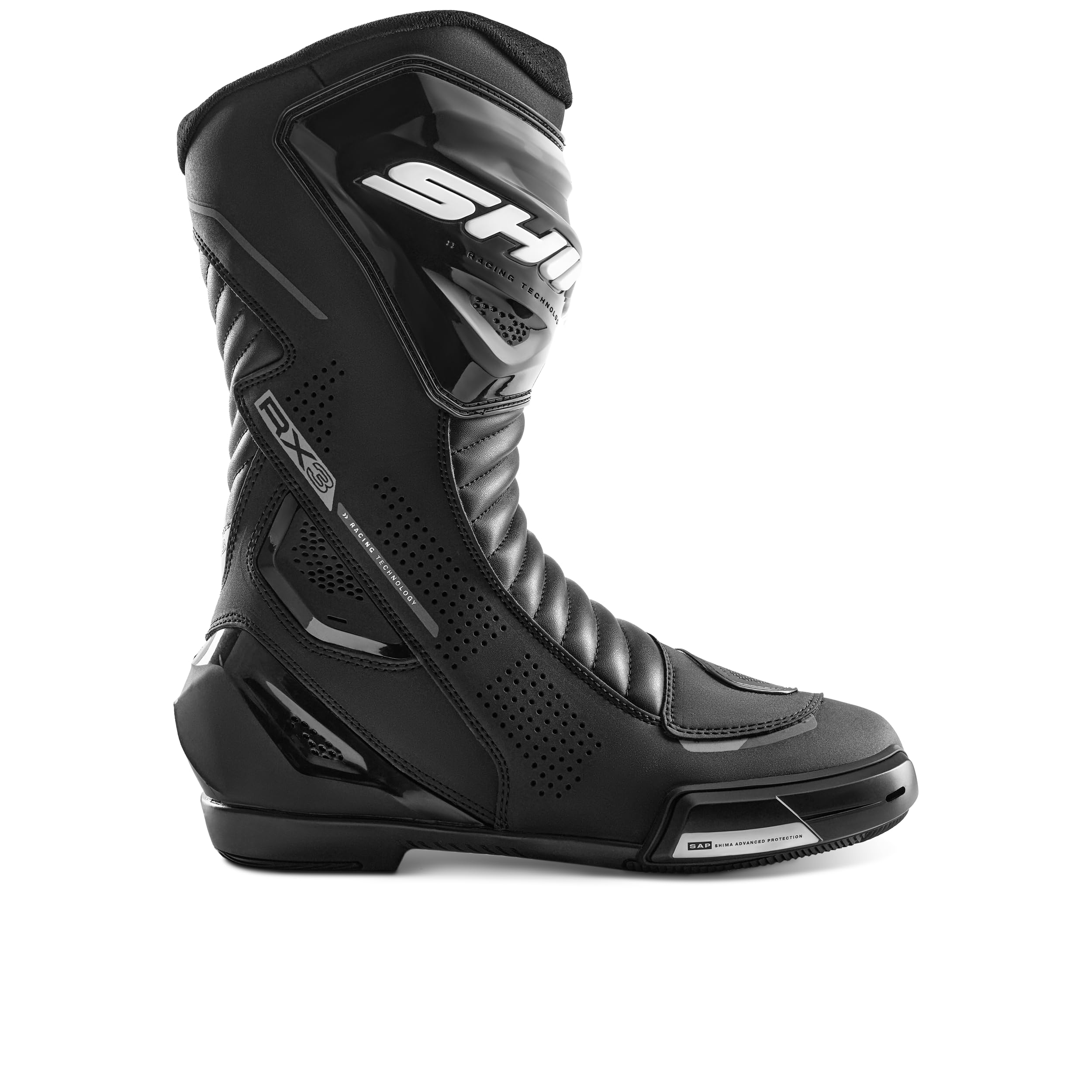 SHIMA RX-3 Motorrad Schuhe Herren Leder Belüftet Motorradstiefel Protektoren Sport Stiefel Sommer Rutschfeste Sohle Knöchelstütze Seitlicher Bikerboots (Männer, Schwarz/Weiß, 45)
